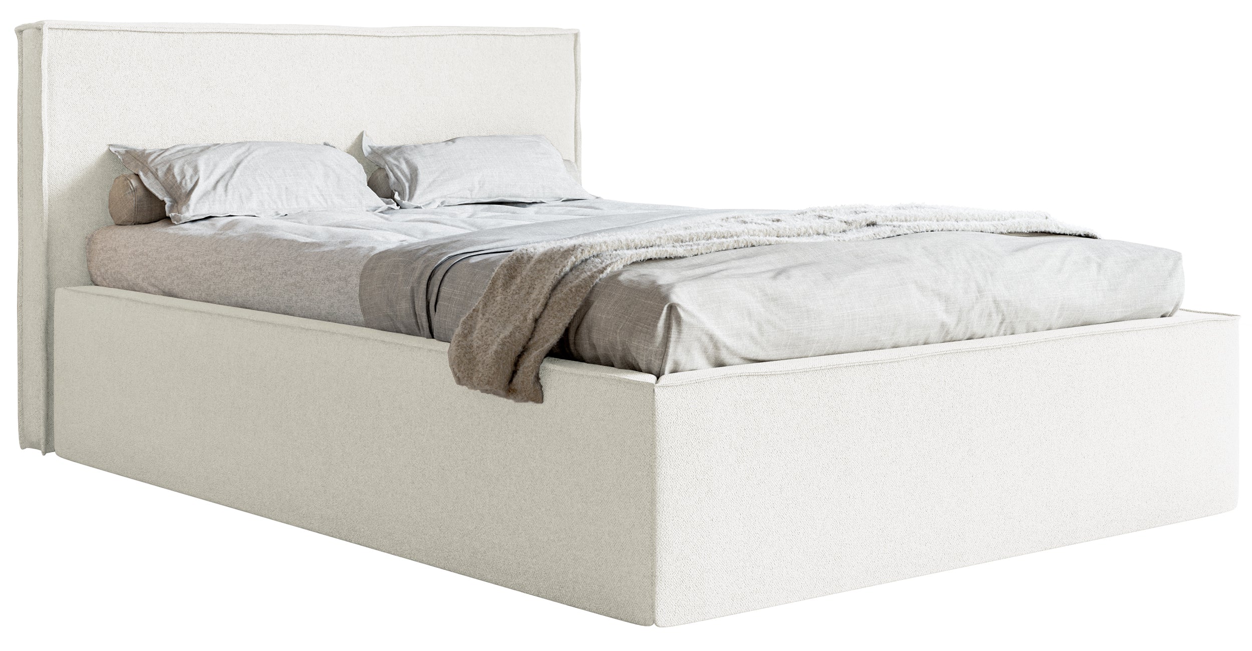 Polsterbett 180x200 cm Lucera mit Stauraum, cremefarbenes Chenille