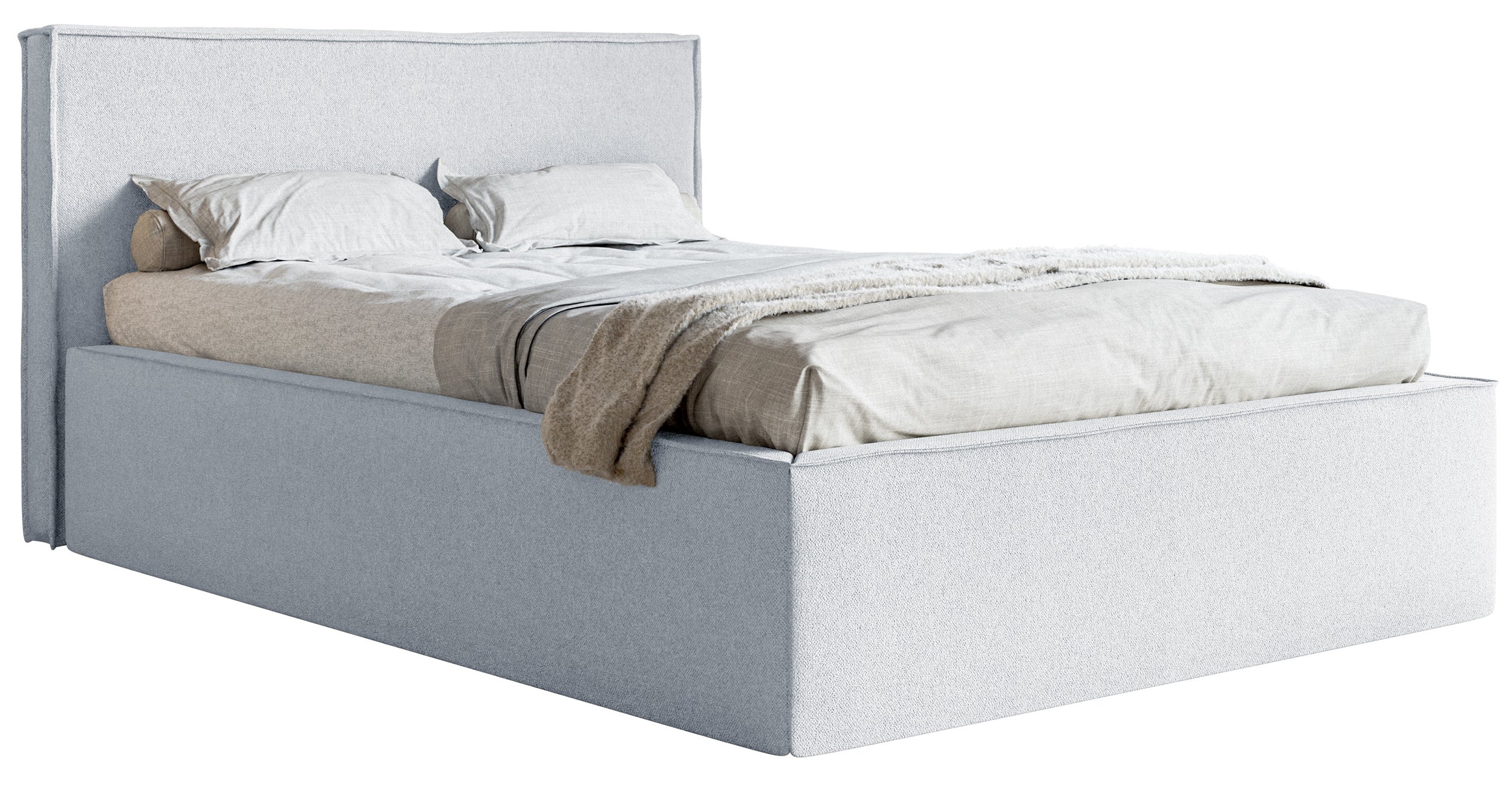 Polsterbett 140x200 cm Lucera mit Stauraum, hellgrauer Chenillestoff