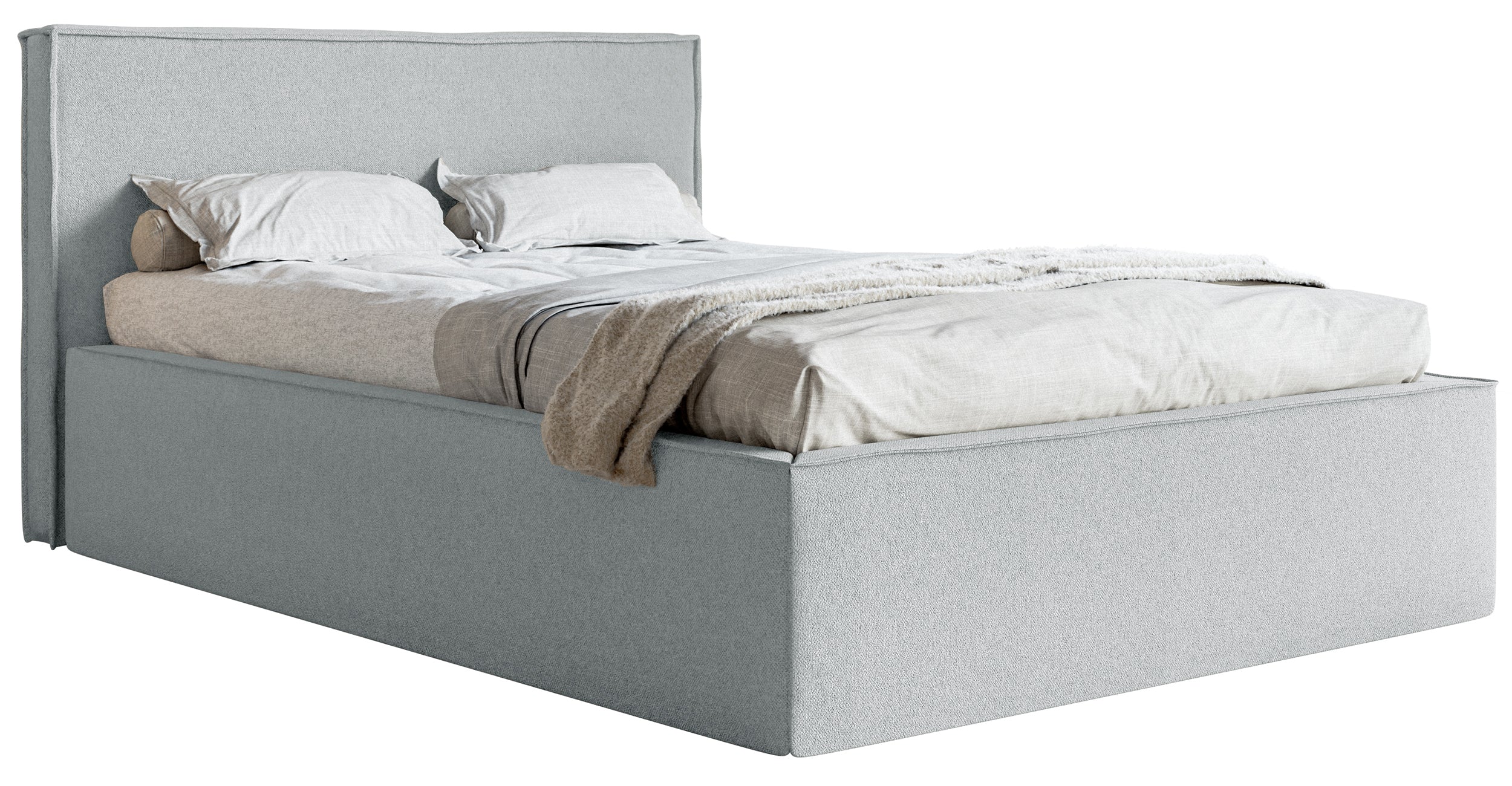 Gepolstertes Bett 140x200 cm Lucera mit Stauraum, grauer Chenille-Stoff