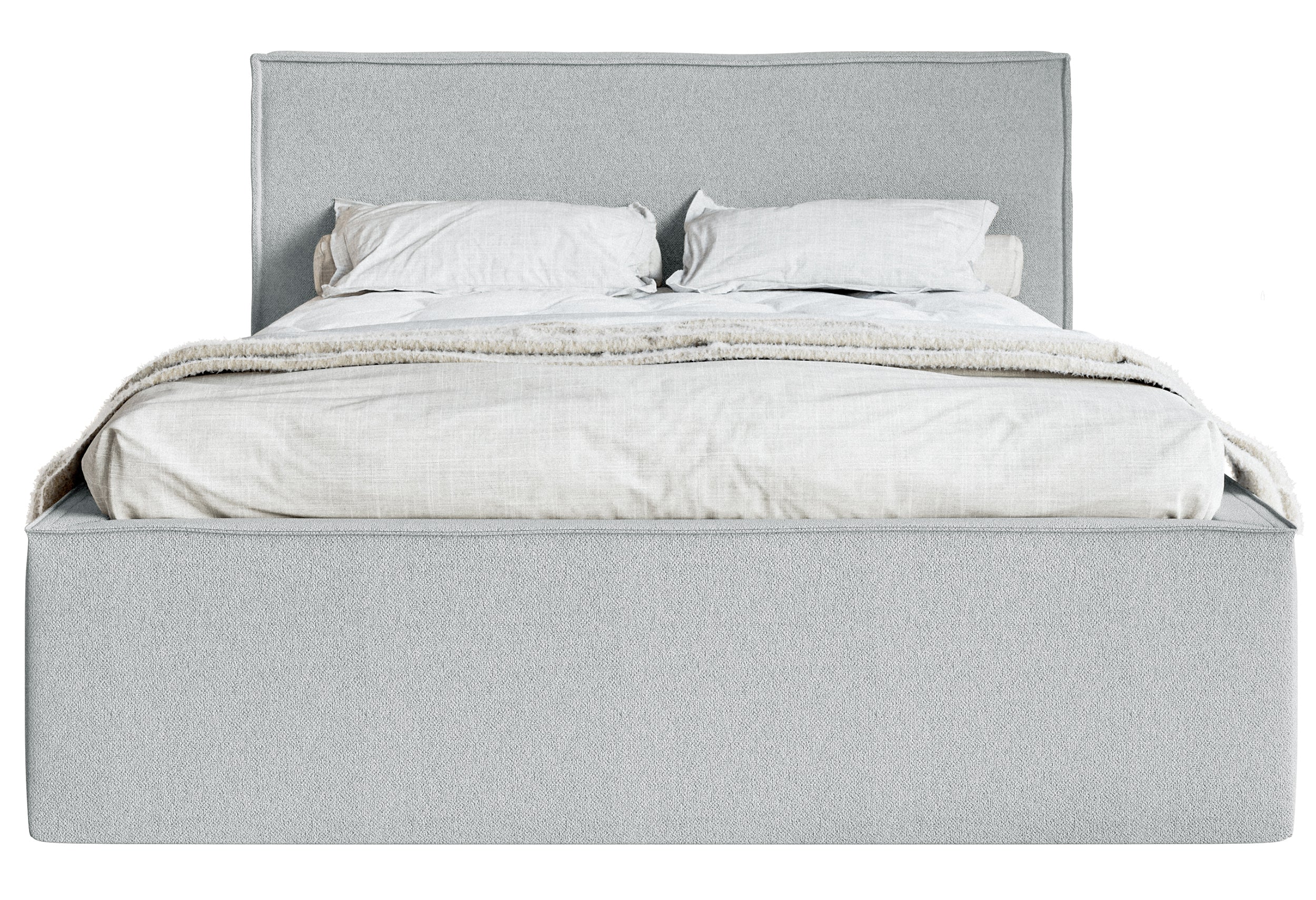 Gepolstertes Bett 140x200 cm Lucera mit Stauraum, grauer Chenille-Stoff