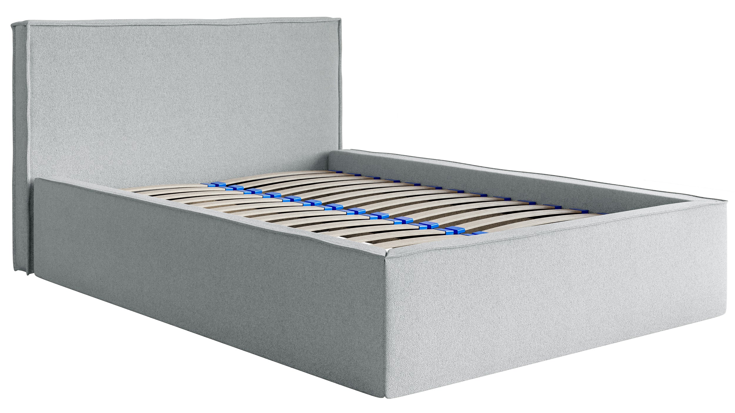 Gepolstertes Bett 140x200 cm Lucera mit Stauraum, grauer Chenille-Stoff