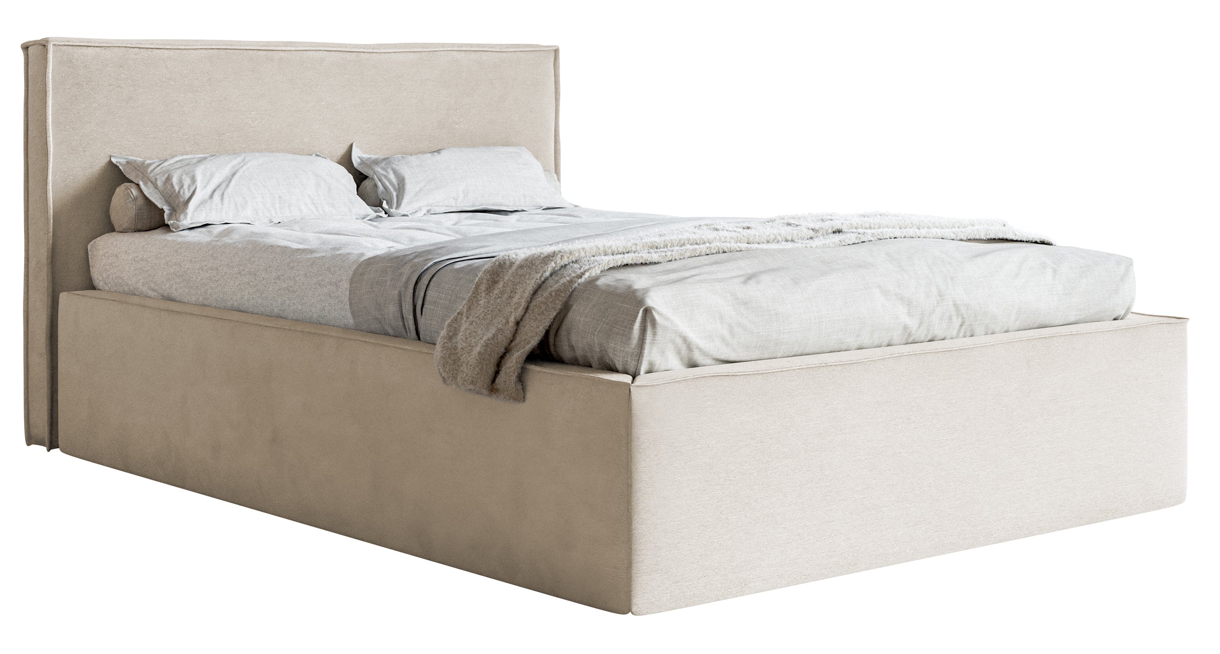 Polsterbett 140x200 cm Lucera mit Stauraum, grau-beiger wasserabweisender Samt