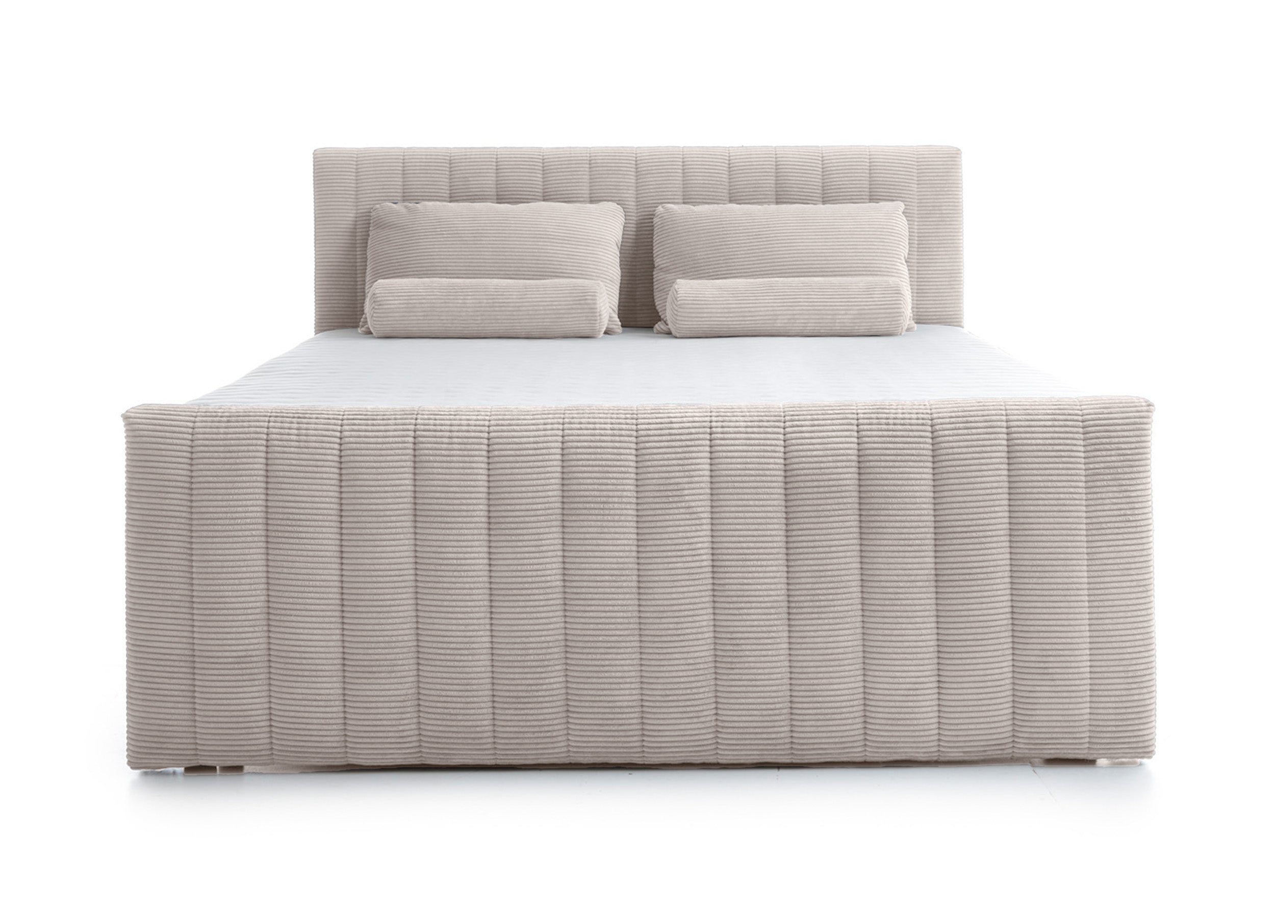 Kontinentales Bett Lullabino 180x200 cm mit Stauraum und Topper, hellbeige Cord