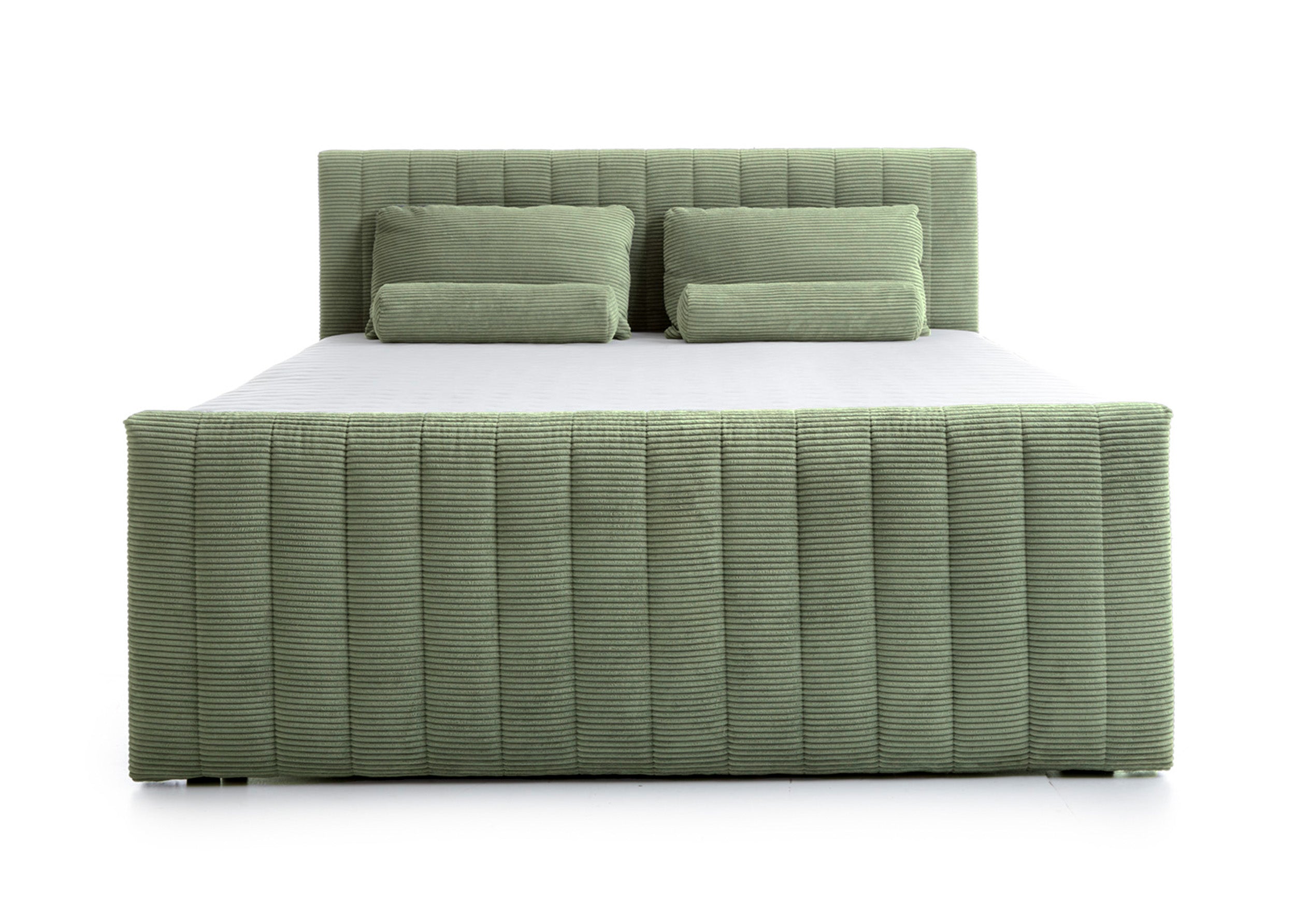 Kontinentales Bett Lullabino 180x200 cm mit Stauraum und Topper, salbeigrüner Cordstoff
