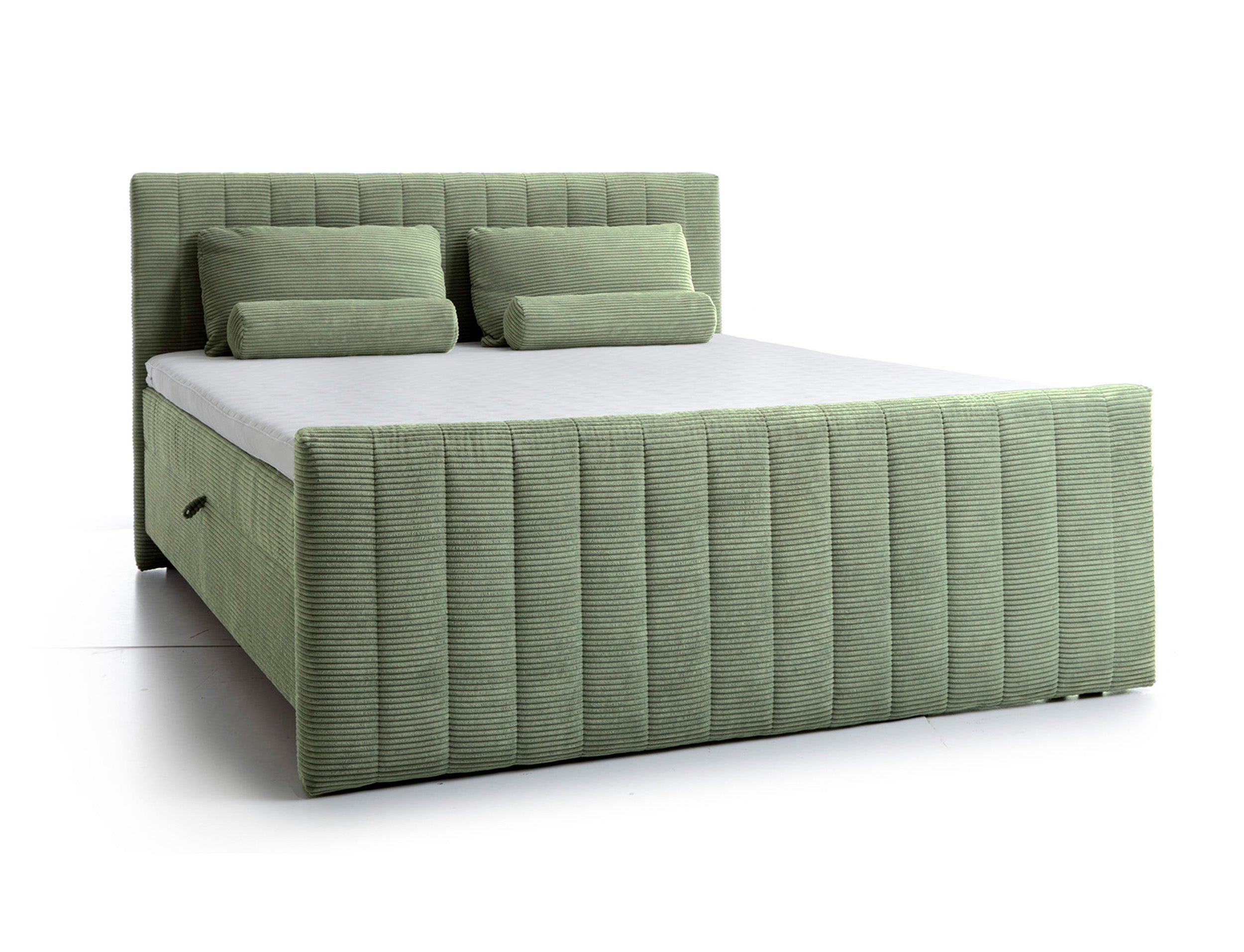 Kontinentalbett Lullabino 160x200 cm mit Stauraum und Topper, Salbeigrüner Cord