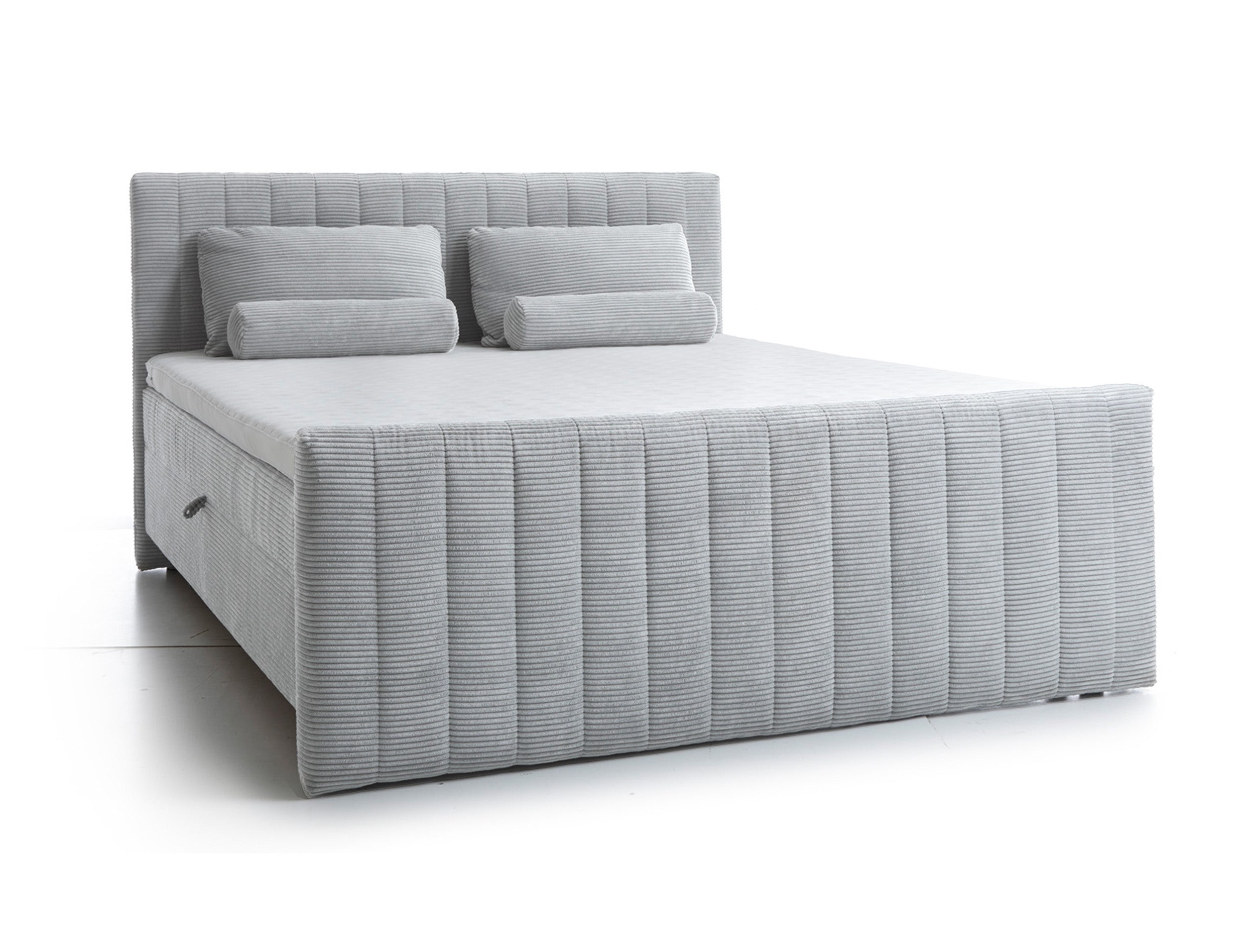 Kontinentalbett Lullabino 160x200 cm mit Stauraum und Topper, hellgrauer Cordstoff