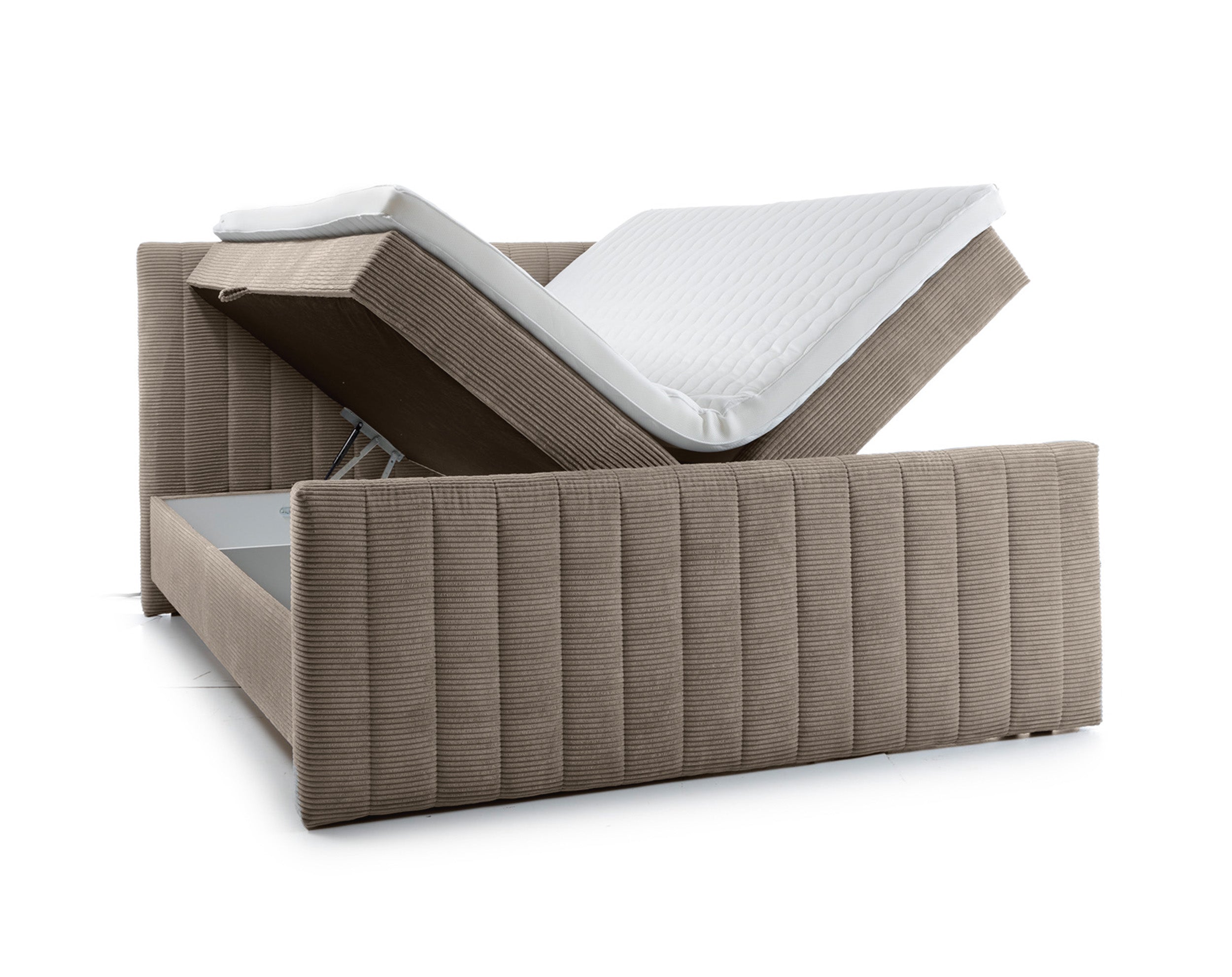 Kontinentalbett Lullabino 160x200 cm mit Stauraum und Topper, grau-beige Cord