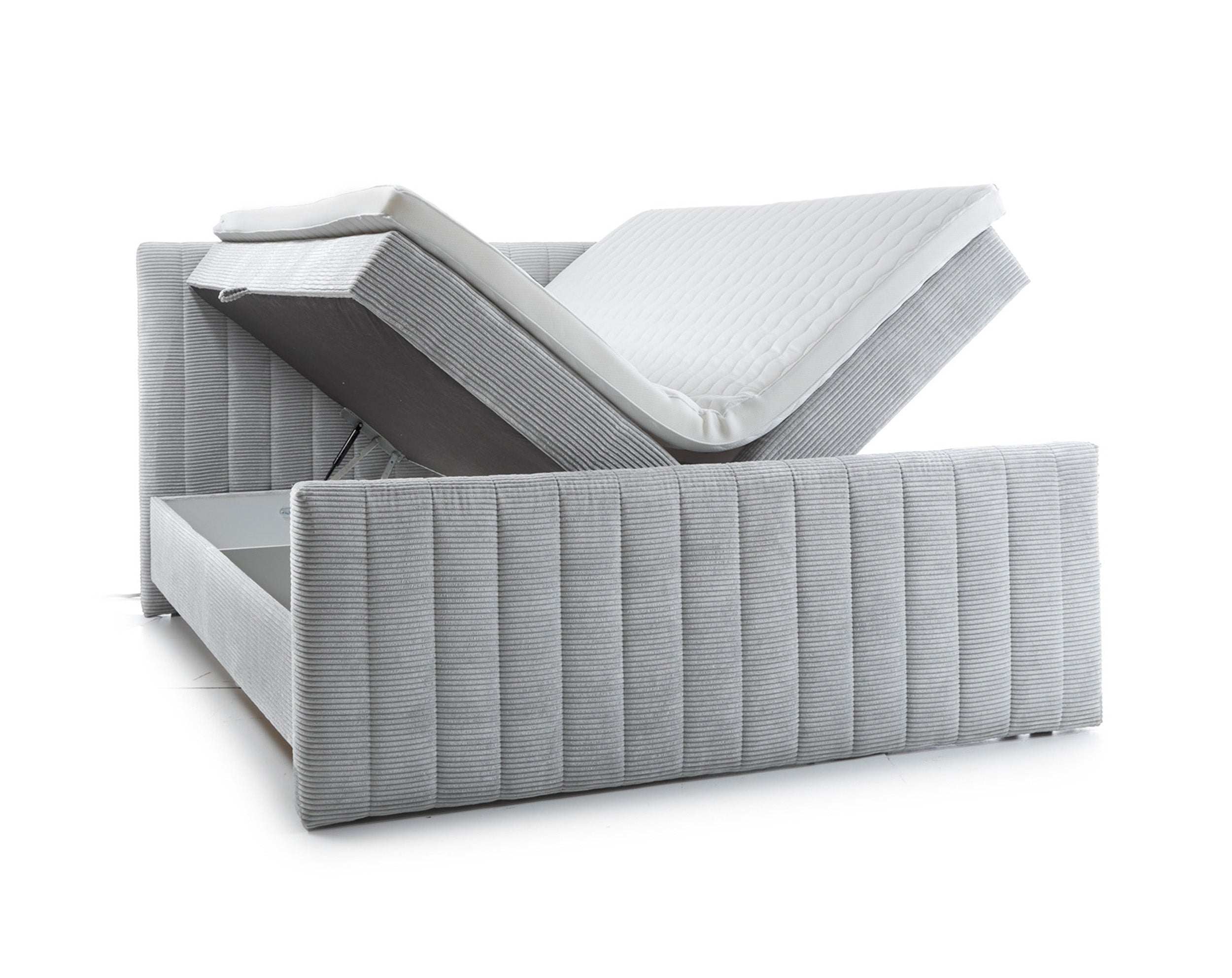 Kontinentalbett Lullabino 180x200 cm mit Stauraum und Topper, hellgrauer Cordstoff