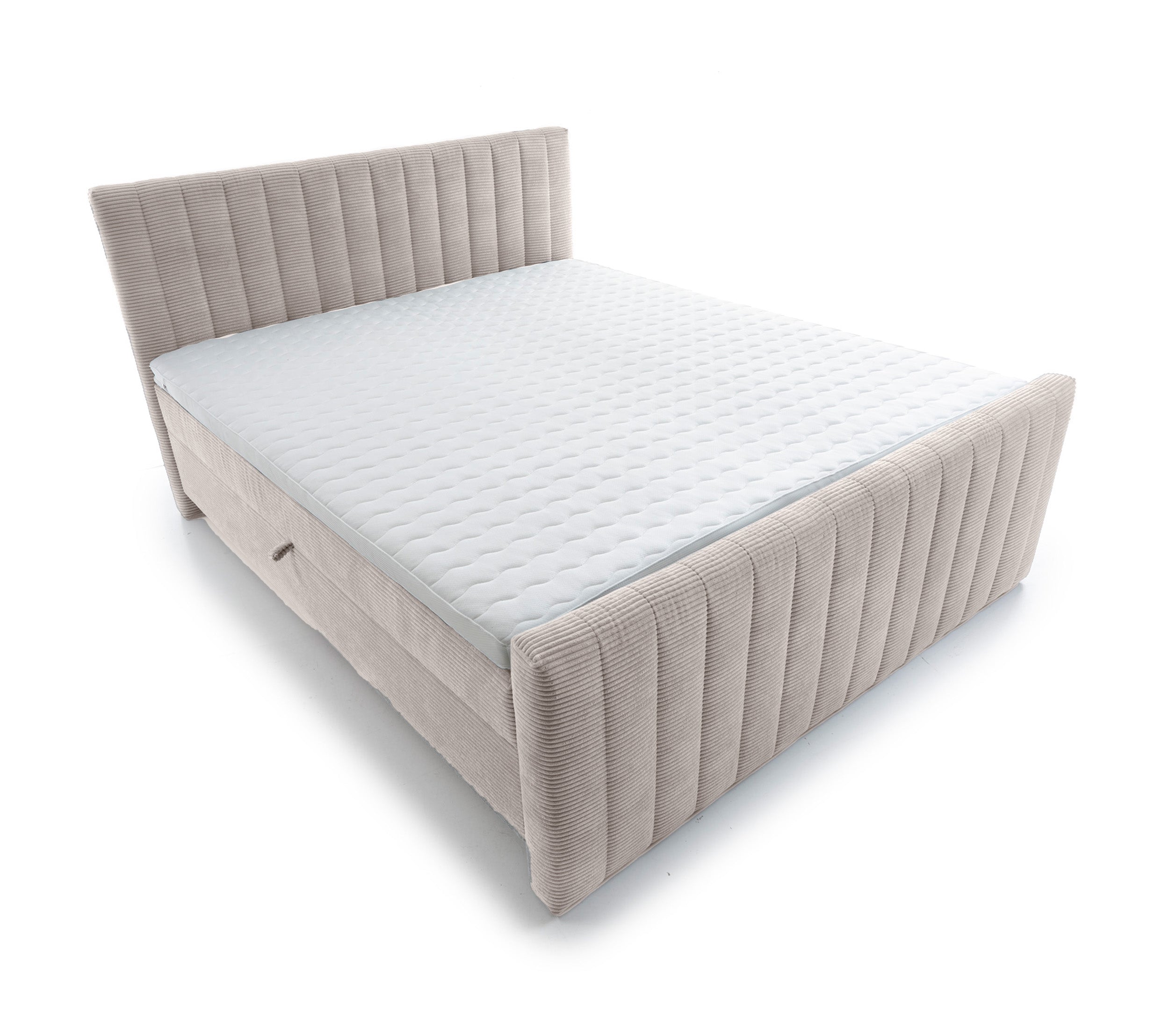 Kontinentales Bett Lullabino 160x200 cm mit Stauraum und Topper, hellbeiger Cordstoff