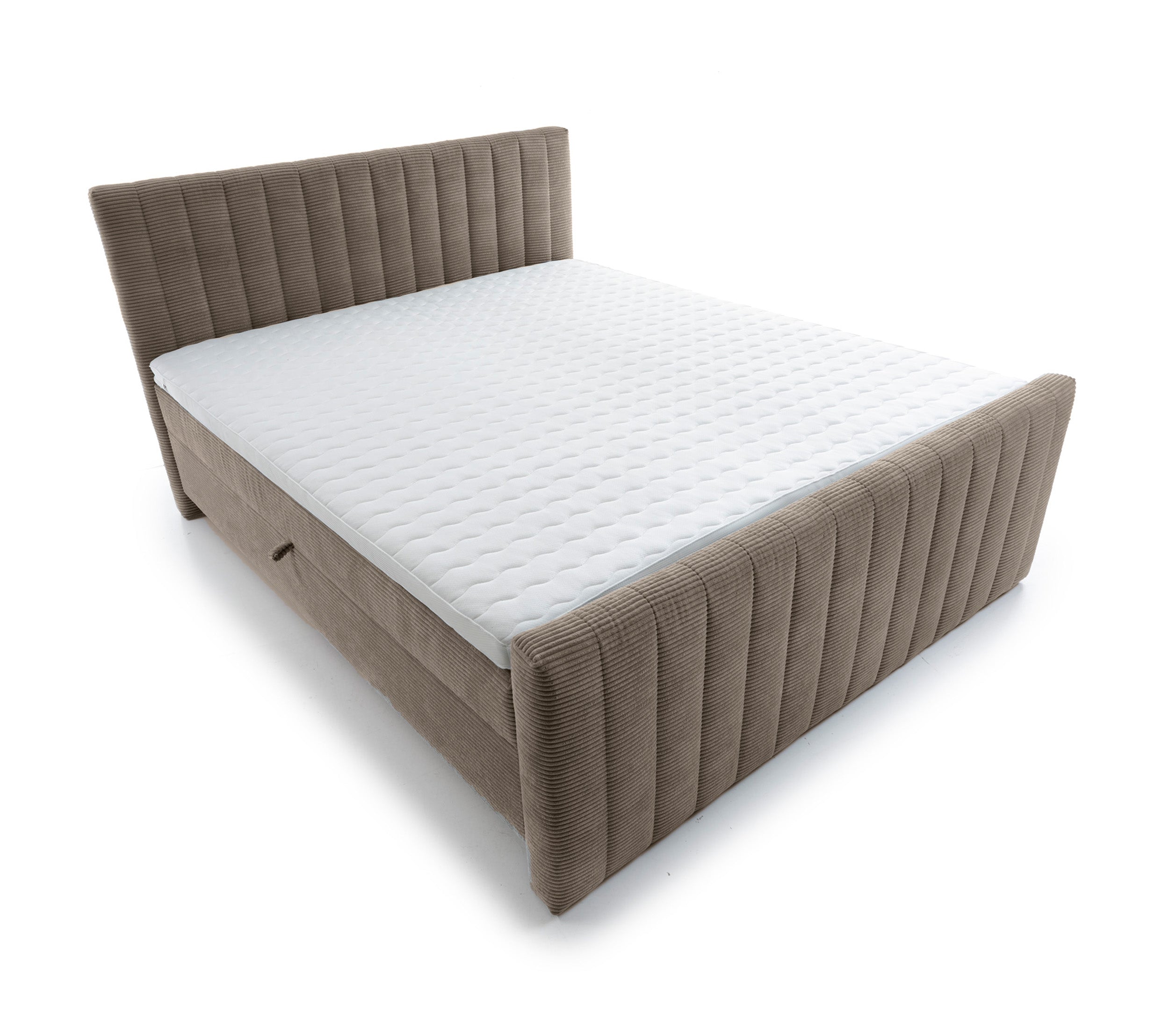 Kontinentalbett Lullabino 160x200 cm mit Stauraum und Topper, grau-beige Cord
