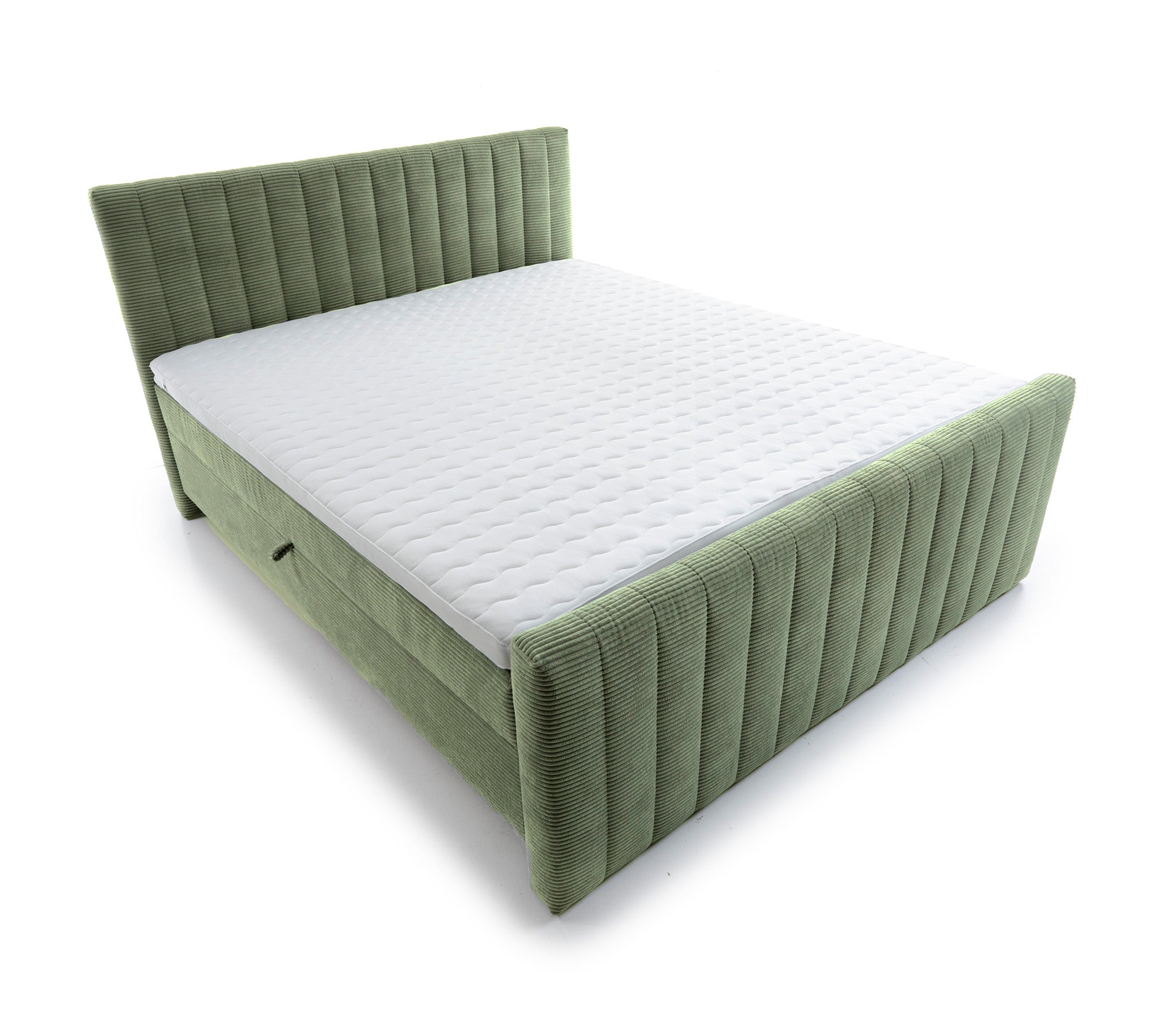 Kontinentales Bett Lullabino 180x200 cm mit Stauraum und Topper, salbeigrüner Cordstoff