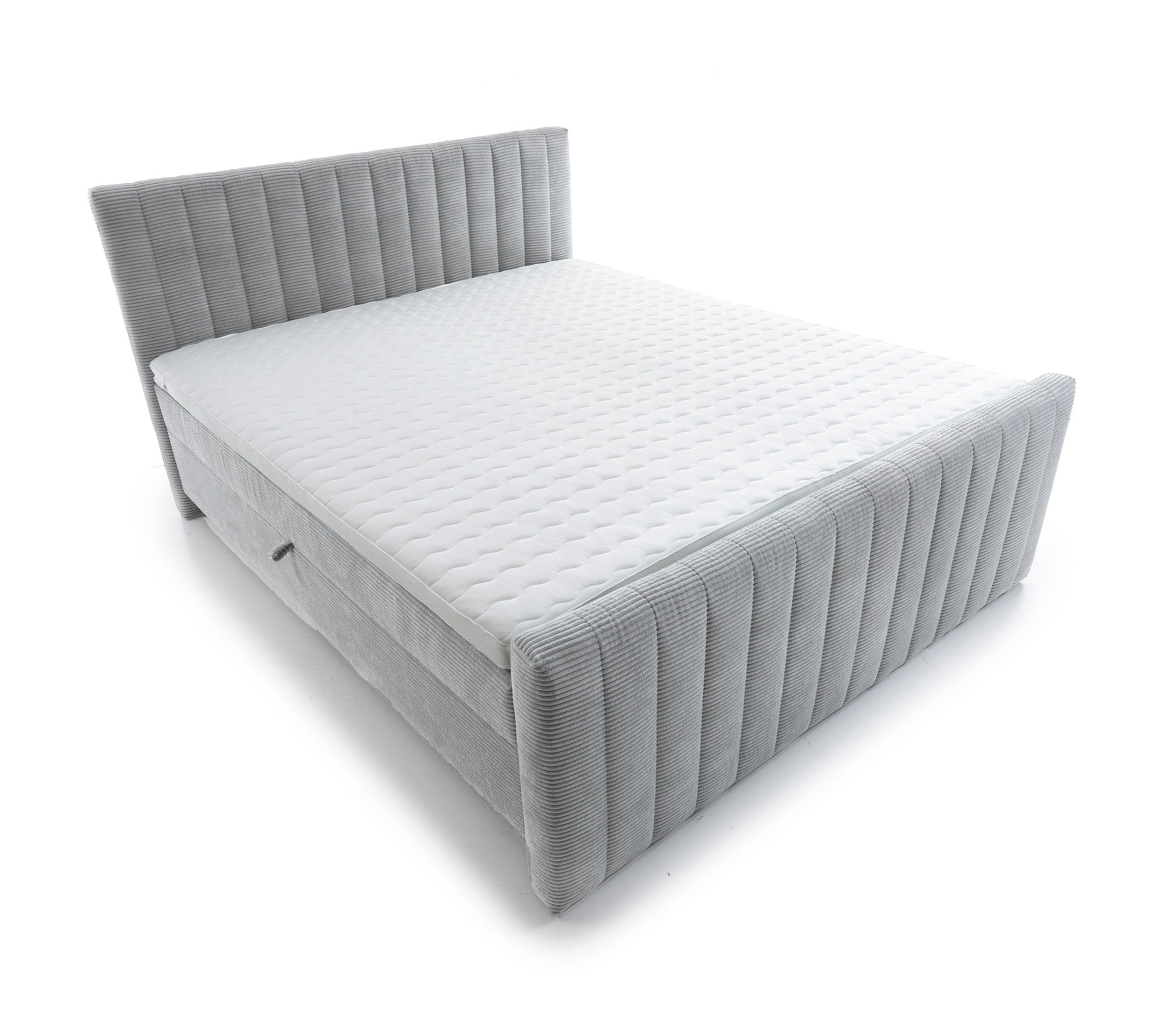 Kontinentalbett Lullabino 180x200 cm mit Stauraum und Topper, hellgrauer Cordstoff