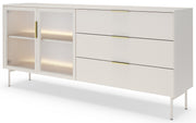 Zweiturige Vitrine Lumi mit drei Schubladen und LED-Beleuchtung, 181 cm, Kaschmir