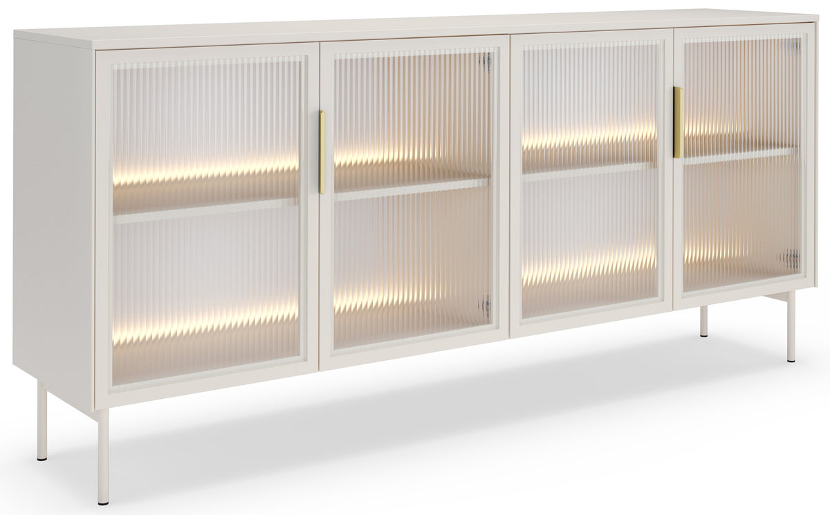 Vierteilige Glaskommode Lumi mit LED-Beleuchtung, 181 cm, Kaschmirfarb – Selsey DE