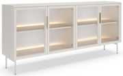 Vierteilige Glaskommode Lumi mit LED-Beleuchtung, 181 cm, Kaschmirfarben