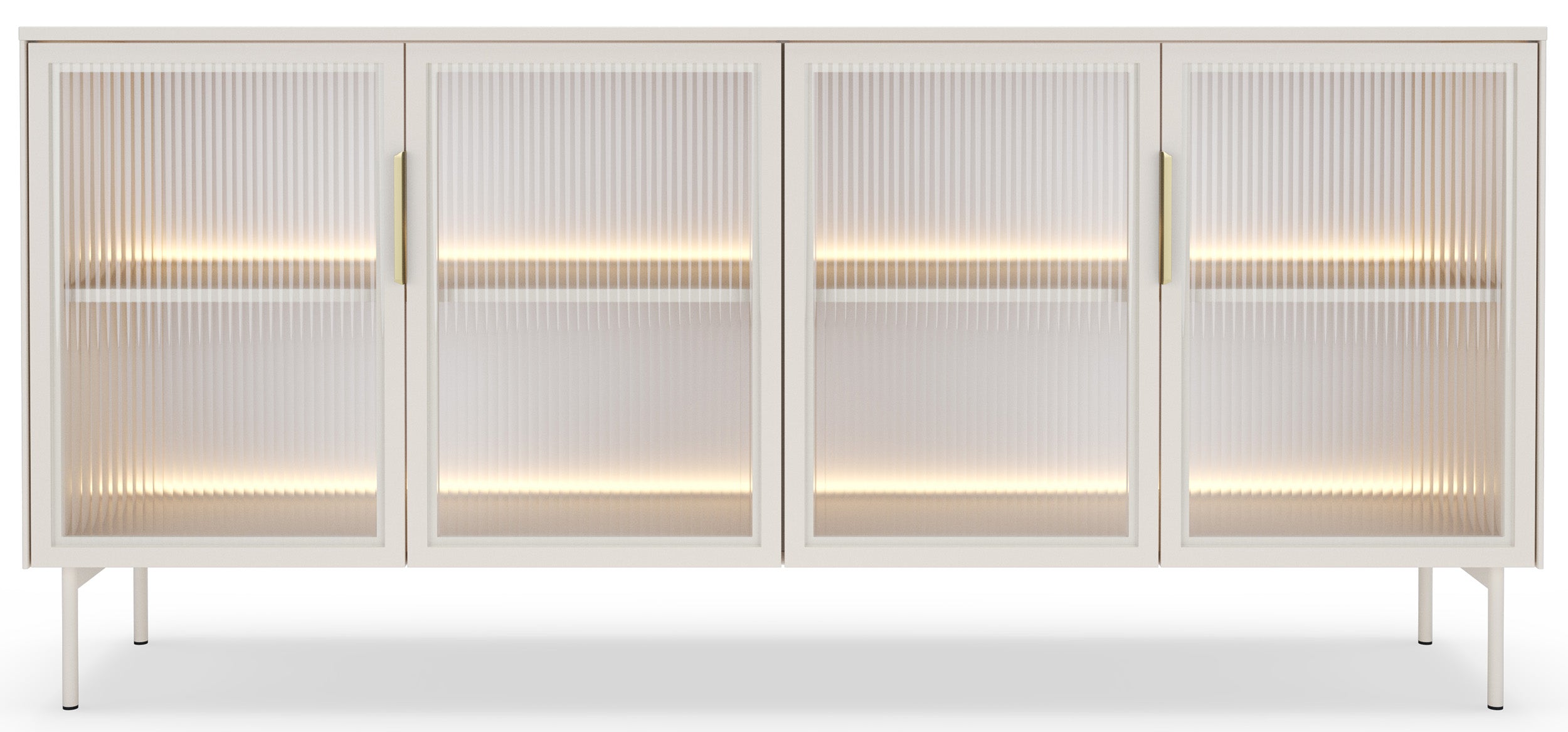 Vierteilige Glaskommode Lumi mit LED-Beleuchtung, 181 cm, Kaschmirfarben