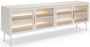 Vierflügeliger TV-Schrank Lumi mit Glastüren und LED-Beleuchtung, 181 cm, Kaschmirfarben