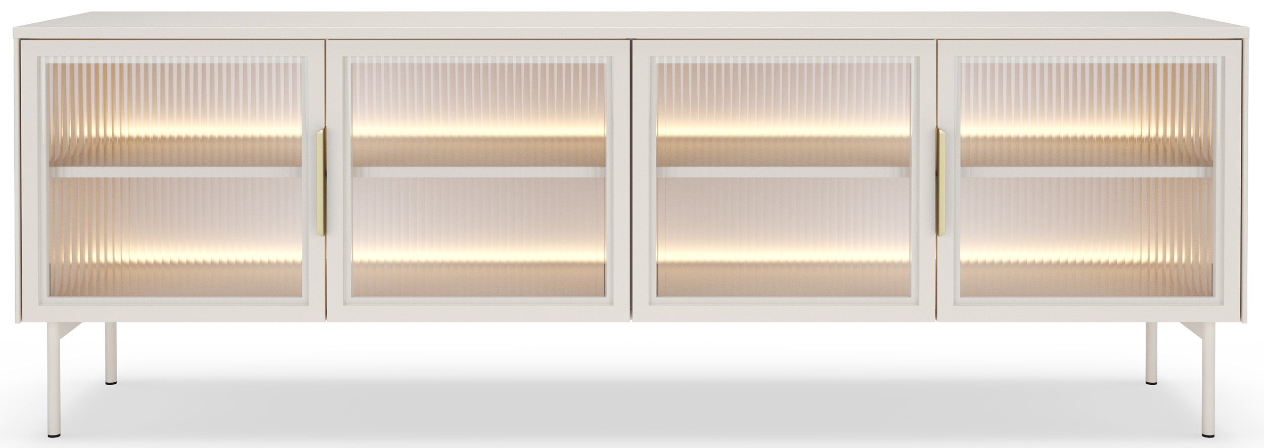 Vierflügeliger TV-Schrank Lumi mit Glastüren und LED-Beleuchtung, 181 cm, Kaschmirfarben