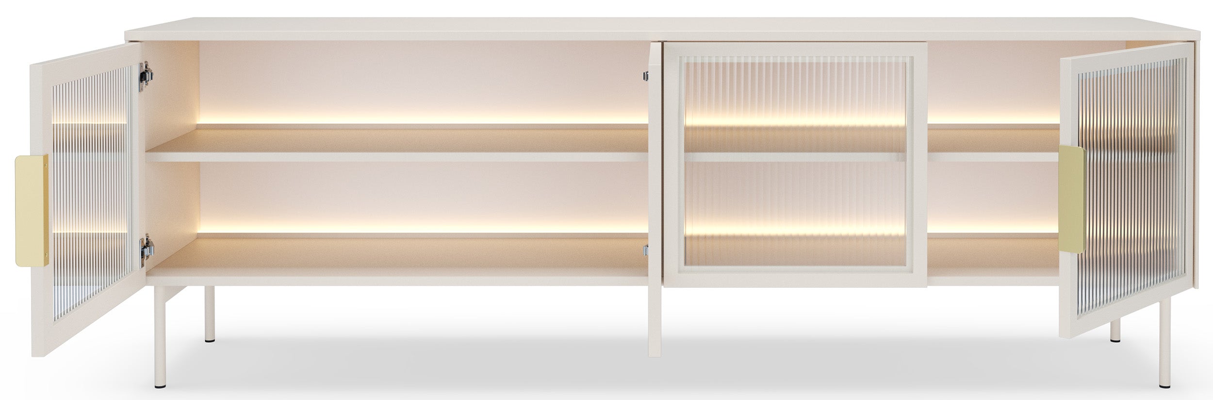 Vierflügeliger TV-Schrank Lumi mit Glastüren und LED-Beleuchtung, 181 cm, Kaschmirfarben