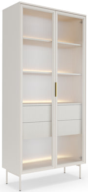 Zweiflügelige Vitrine Lumi mit zwei Schubladen und LED-Beleuchtung, 91 cm, Kaschmir