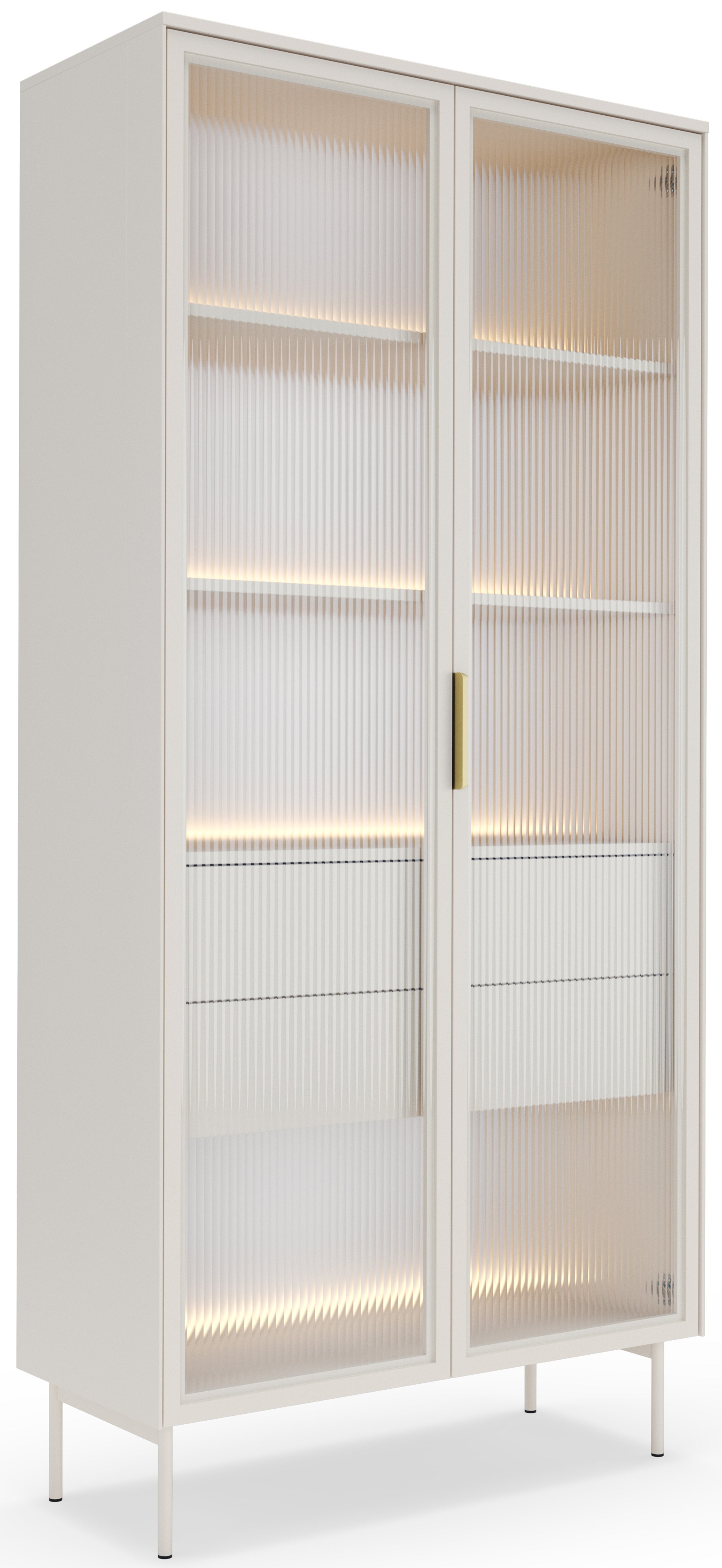 Zweiflügelige Vitrine Lumi mit zwei Schubladen und LED-Beleuchtung, 91 cm, Kaschmir