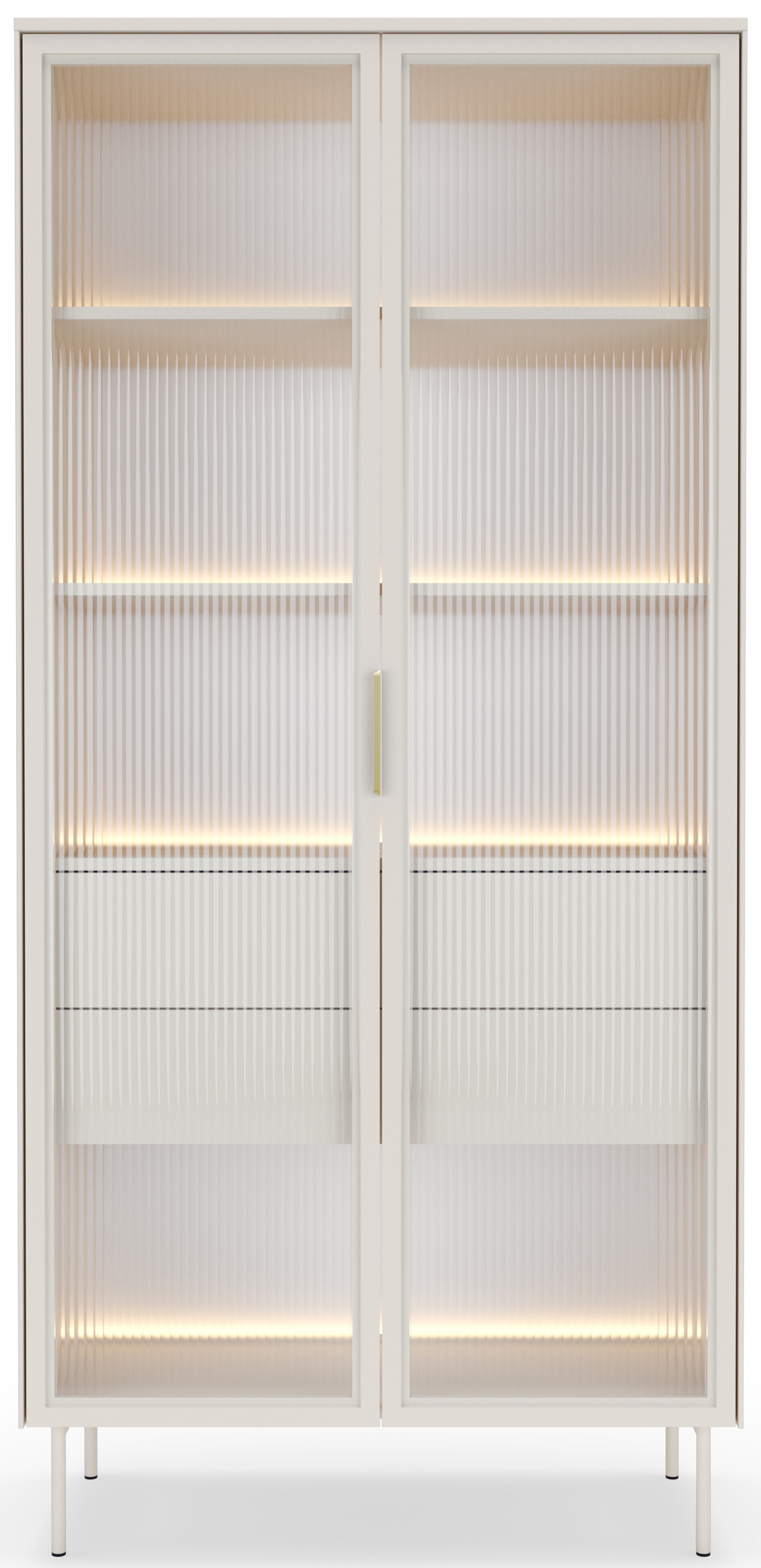 Zweiflügelige Vitrine Lumi mit zwei Schubladen und LED-Beleuchtung, 91 cm, Kaschmir