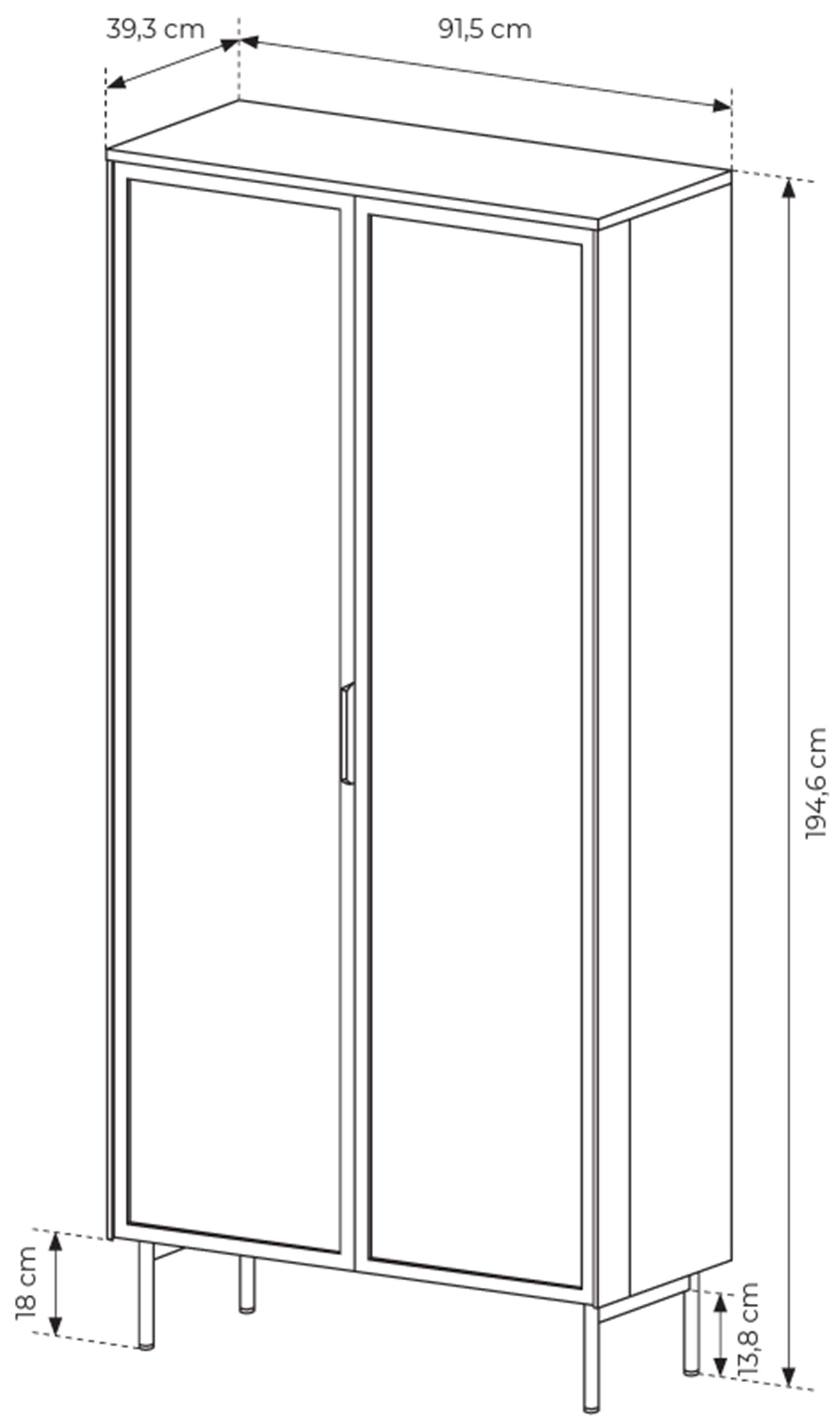 Zweiflügelige Vitrine Lumi mit zwei Schubladen und LED-Beleuchtung, 91 cm, Kaschmir