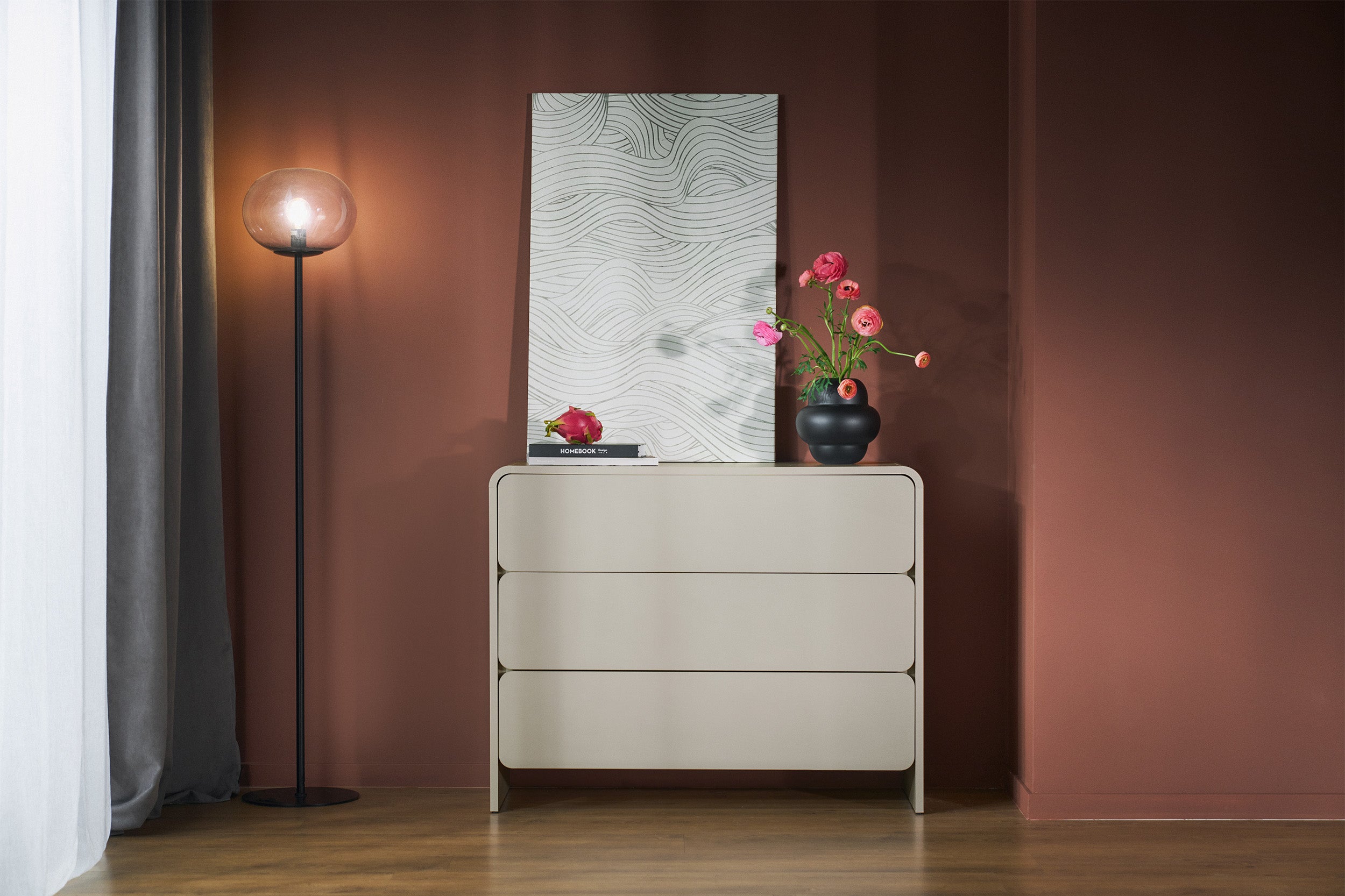 Kommode Lummo mit drei Schubladen 100 cm Kaschmir