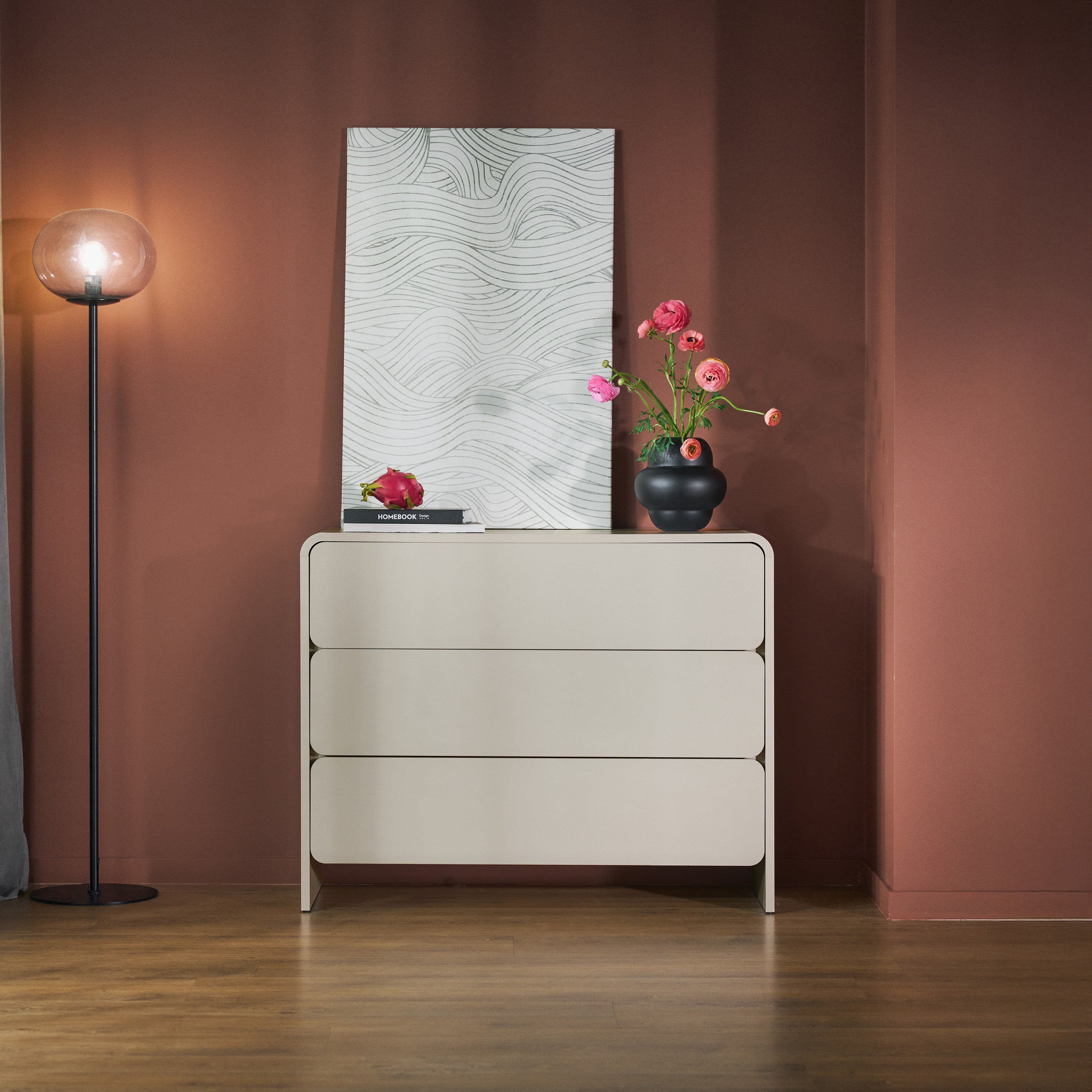 Kommode Lummo mit drei Schubladen 100 cm Kaschmir
