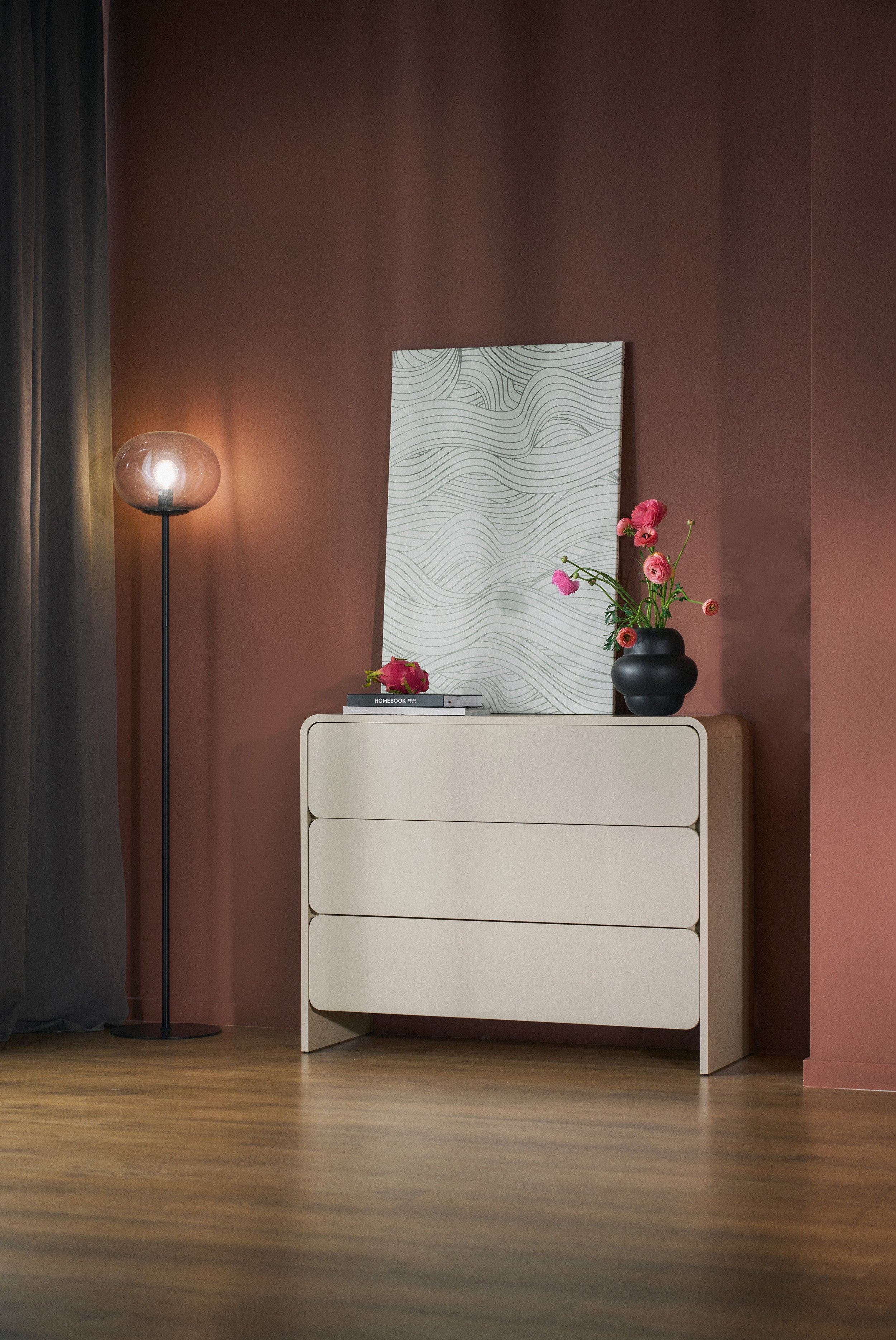 Kommode Lummo mit drei Schubladen 100 cm Kaschmir