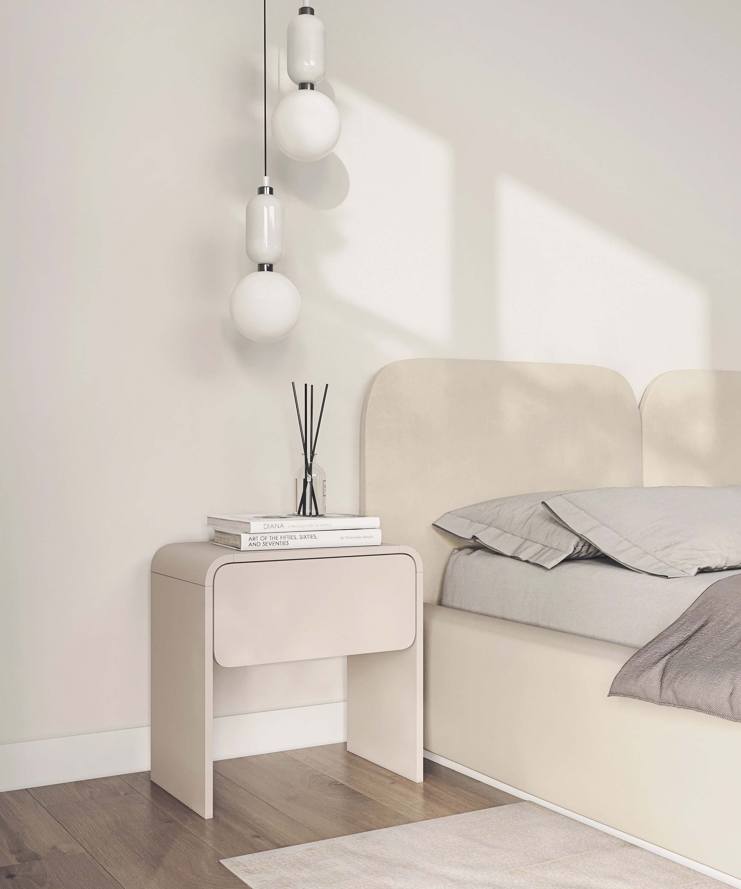 Nachttisch Lummo mit Schublade, 50 cm, Kaschmir