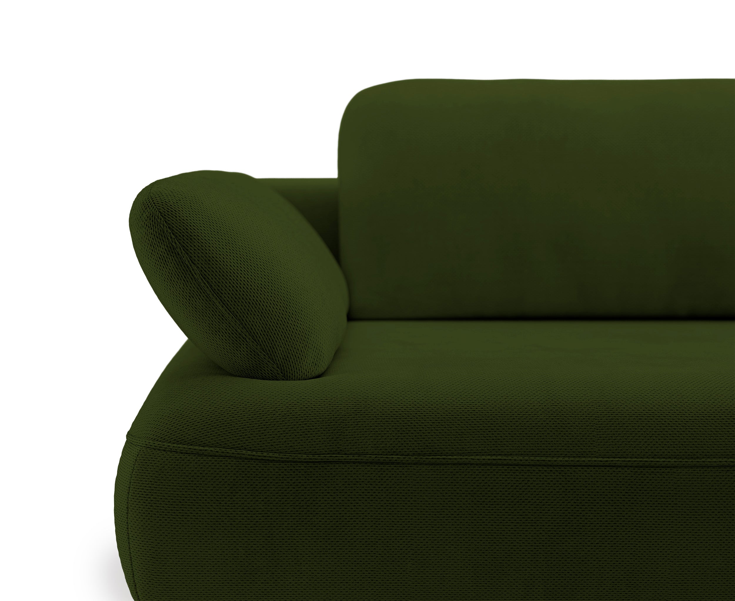 Ecksofa mit Schlaffunktion Avolla, L-förmig, rechtsseitig, mit Stauraum, olivgrüner hydrophober Chenille-Stoff