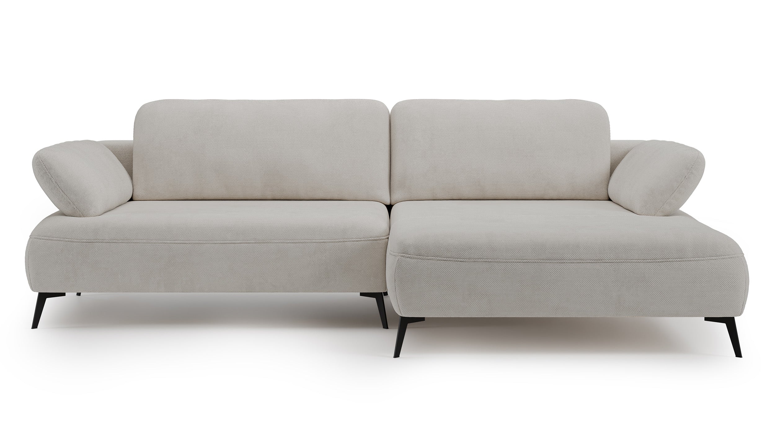 Ecksofa mit Schlaffunktion Avolla, L-Form, rechtsseitig, mit Stauraum, grau-beiger hydrophober Chenillestoff