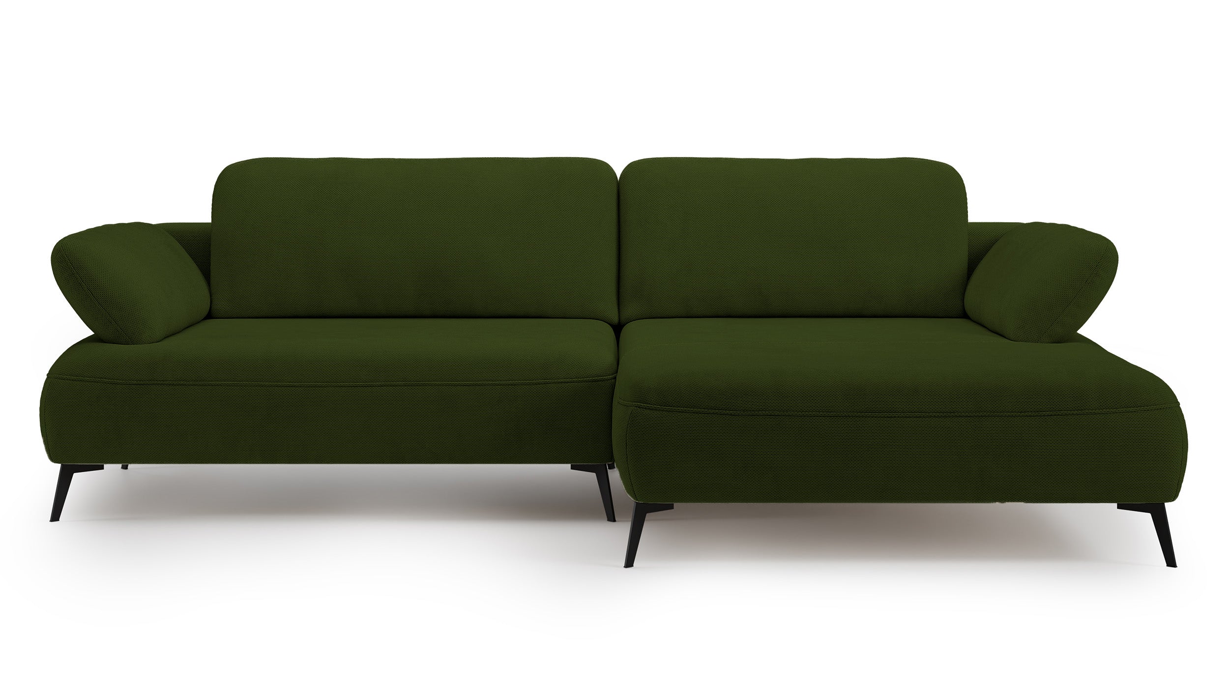 Ecksofa mit Schlaffunktion Avolla, L-förmig, rechtsseitig, mit Stauraum, olivgrüner hydrophober Chenille-Stoff