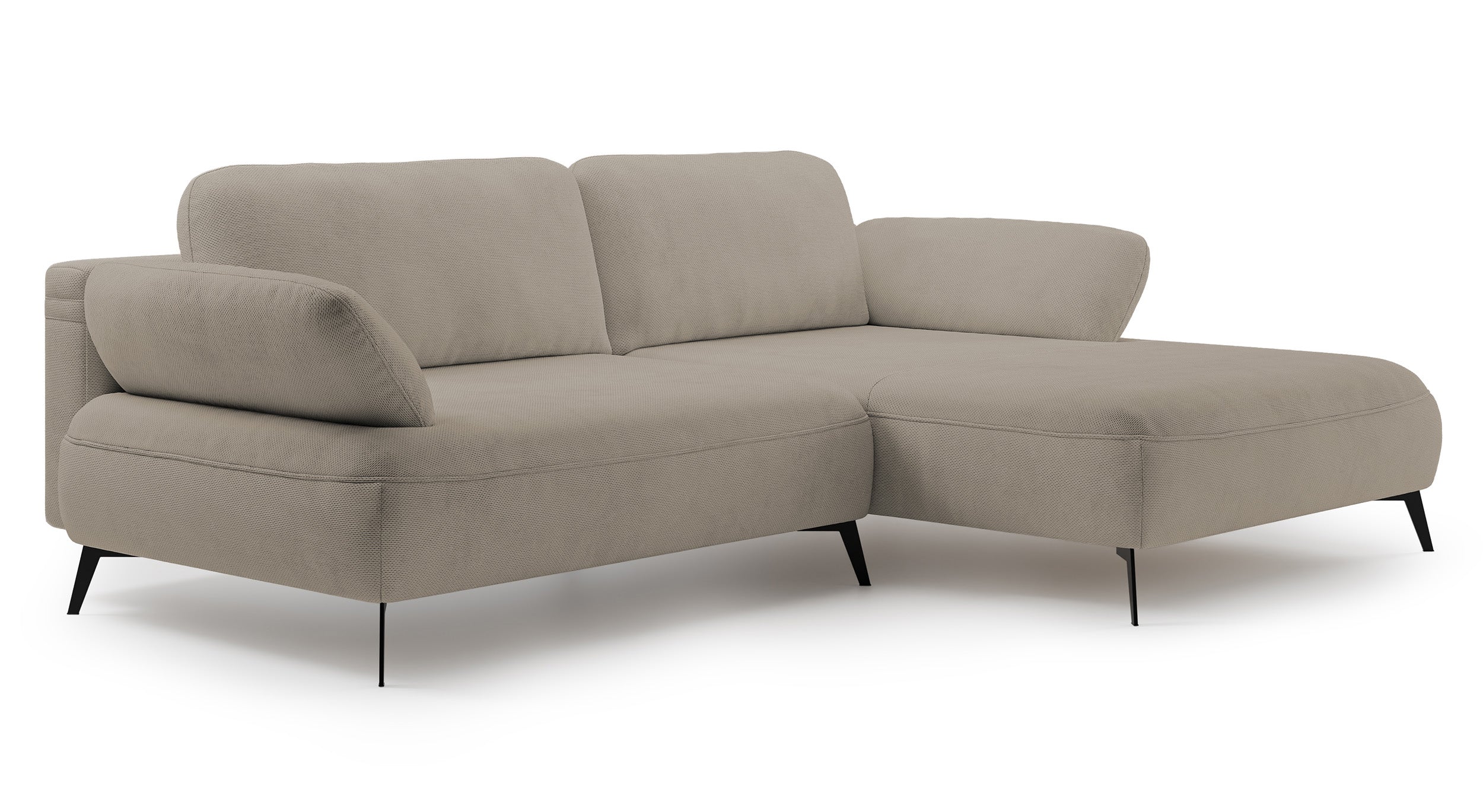 Ecksofa mit Schlaffunktion Avolla, L-förmig, rechtsseitig, mit Stauraum, dunkelbeige, hydrophobes Chenillegewebe
