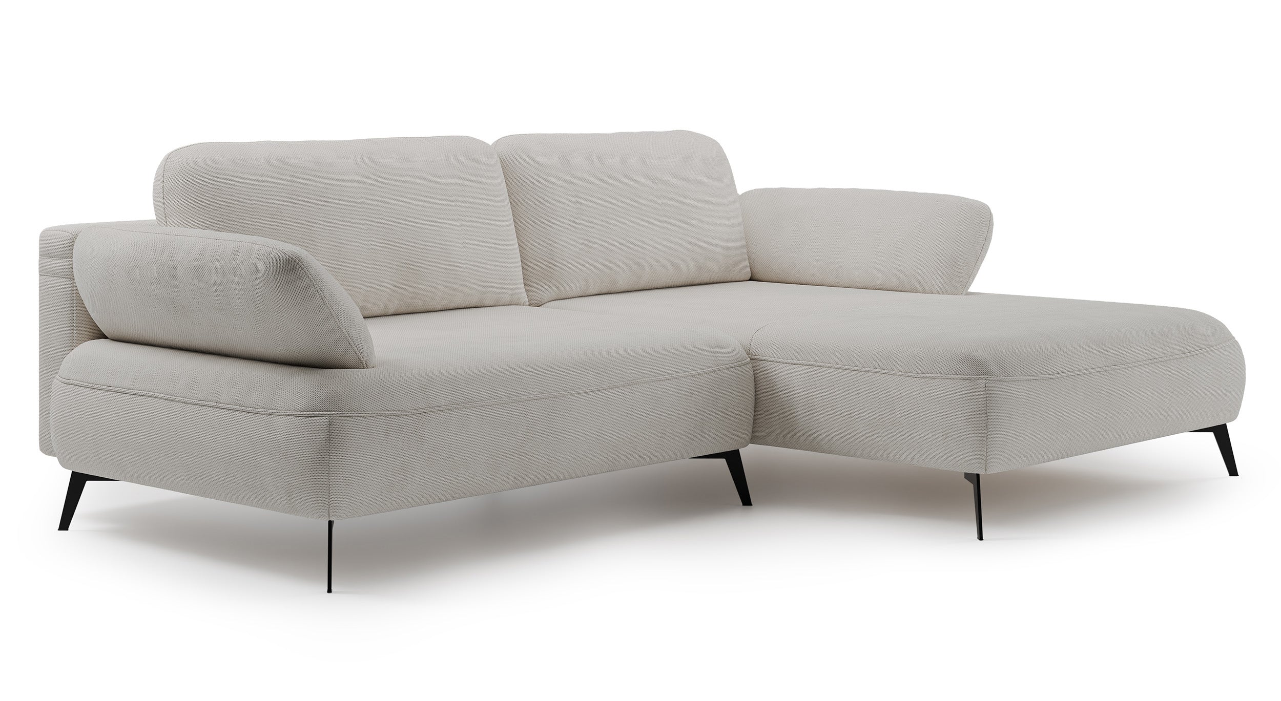 Ecksofa mit Schlaffunktion Avolla, L-Form, rechtsseitig, mit Stauraum, grau-beiger hydrophober Chenillestoff