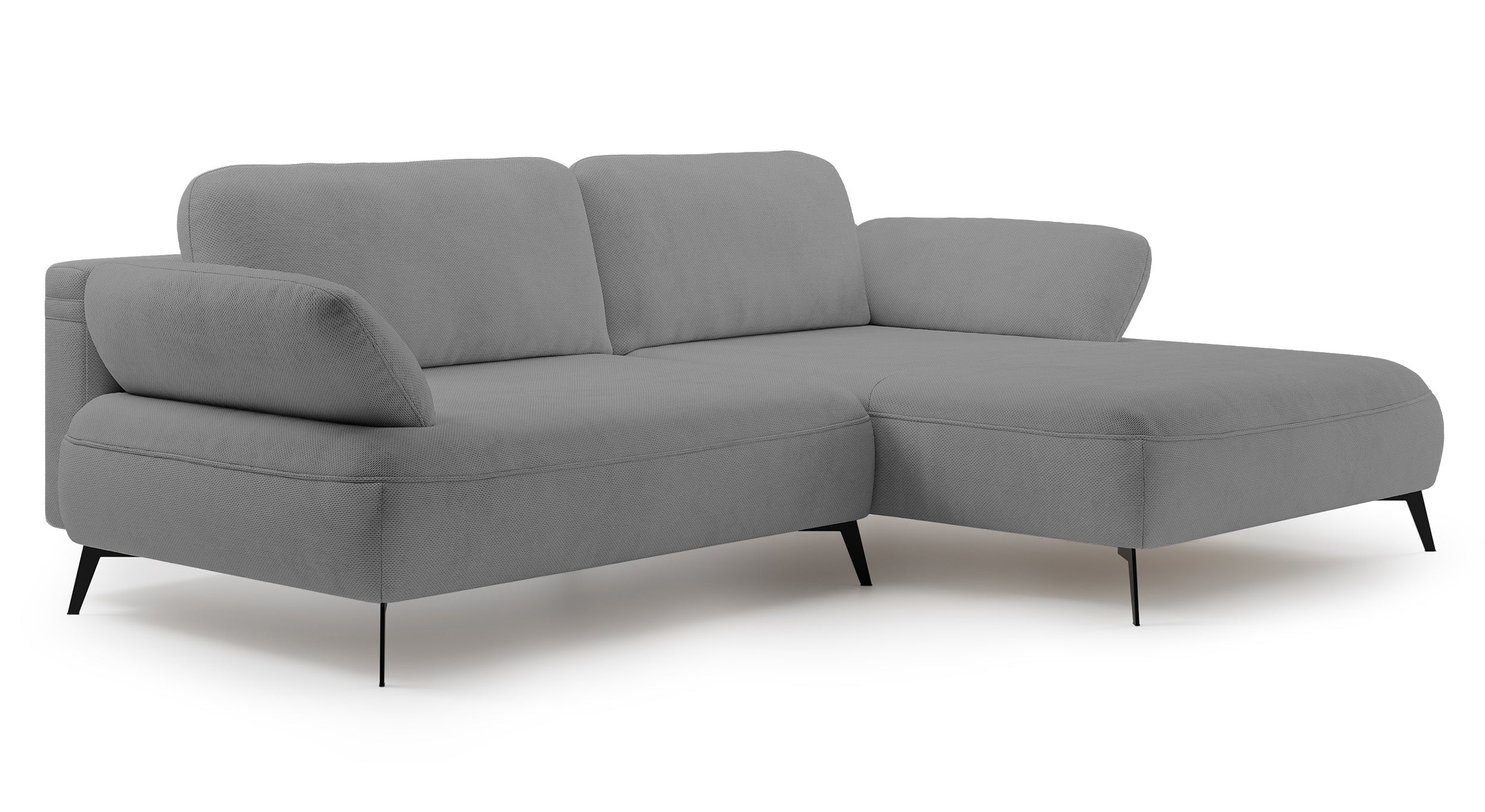 Ecksofa mit Schlaffunktion Avolla, L-förmig, rechtsseitig, mit Stauraum, grauer hydrophober Chenille-Stoff