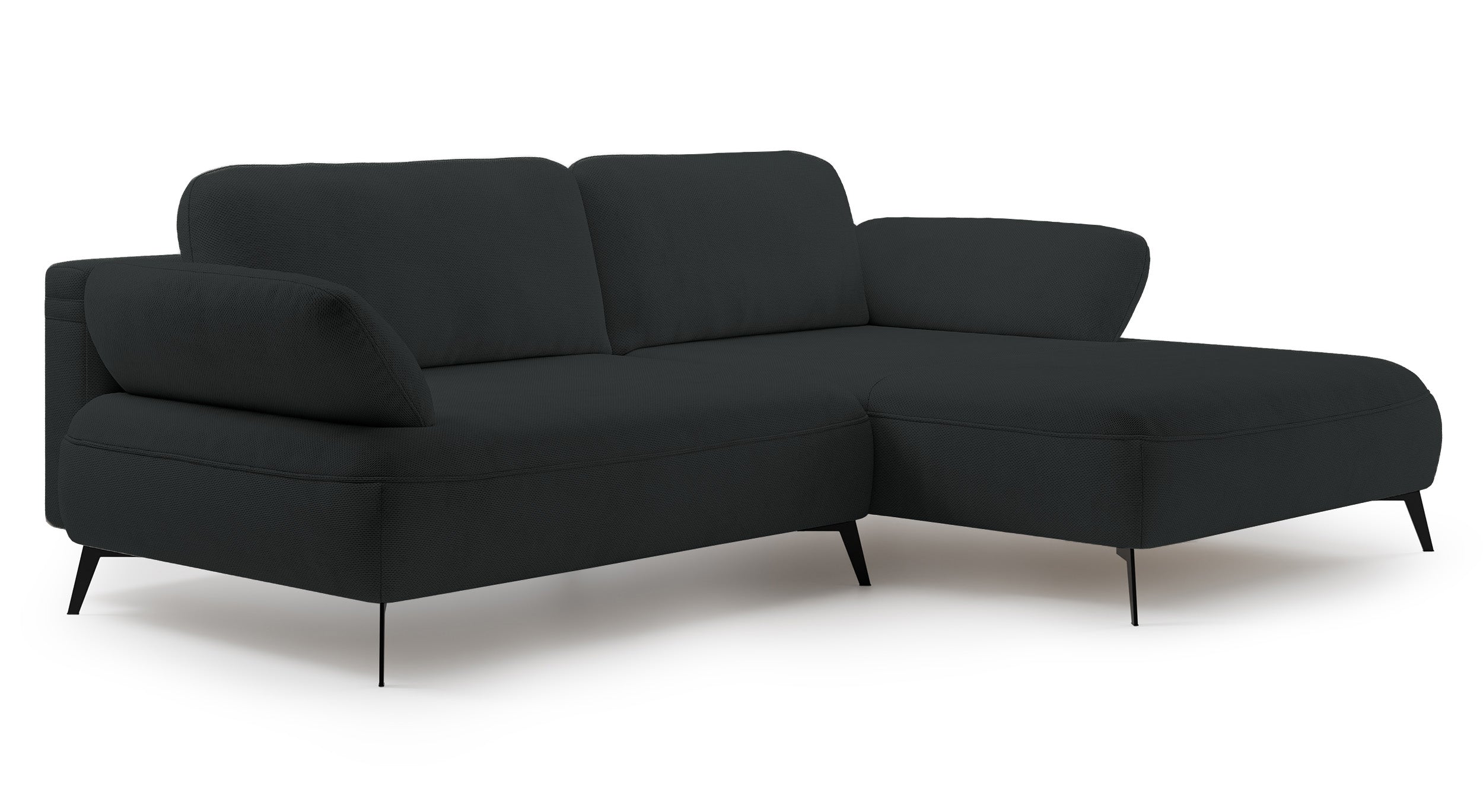 Ecksofa mit Schlaffunktion Avolla, L-förmig, rechtsseitig, mit Stauraum, graphitfarben, hydrophobes Chenille
