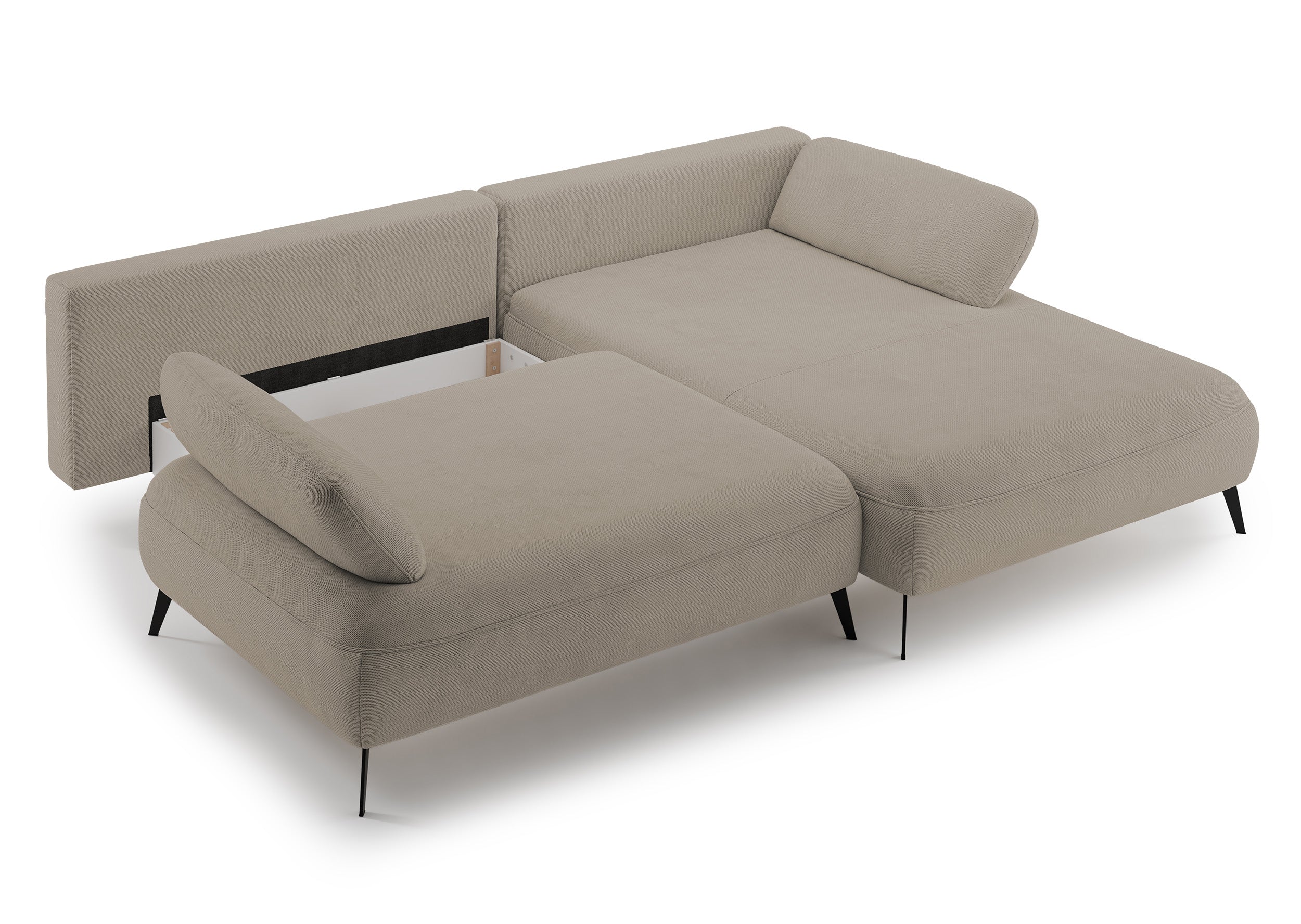 Ecksofa mit Schlaffunktion Avolla, L-förmig, rechtsseitig, mit Stauraum, dunkelbeige, hydrophobes Chenillegewebe