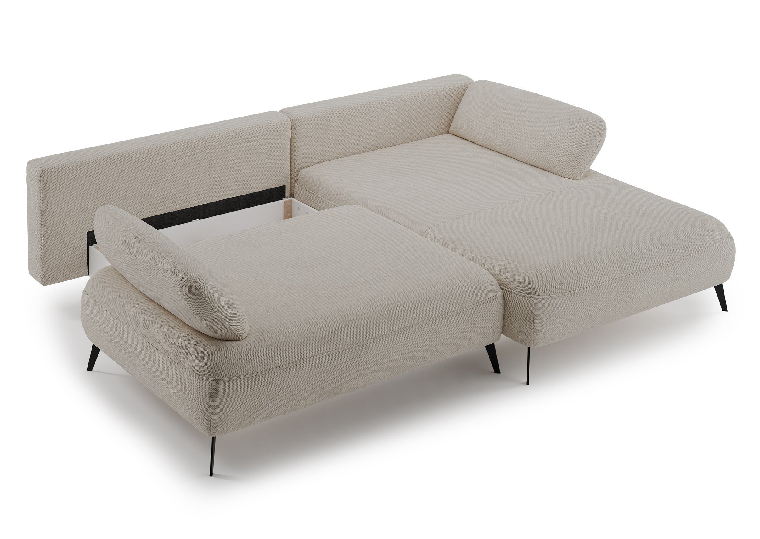 Ecksofa mit Schlaffunktion Avolla, L-förmig, rechtsseitig, mit Stauraum, beige, hydrophobes Chenille