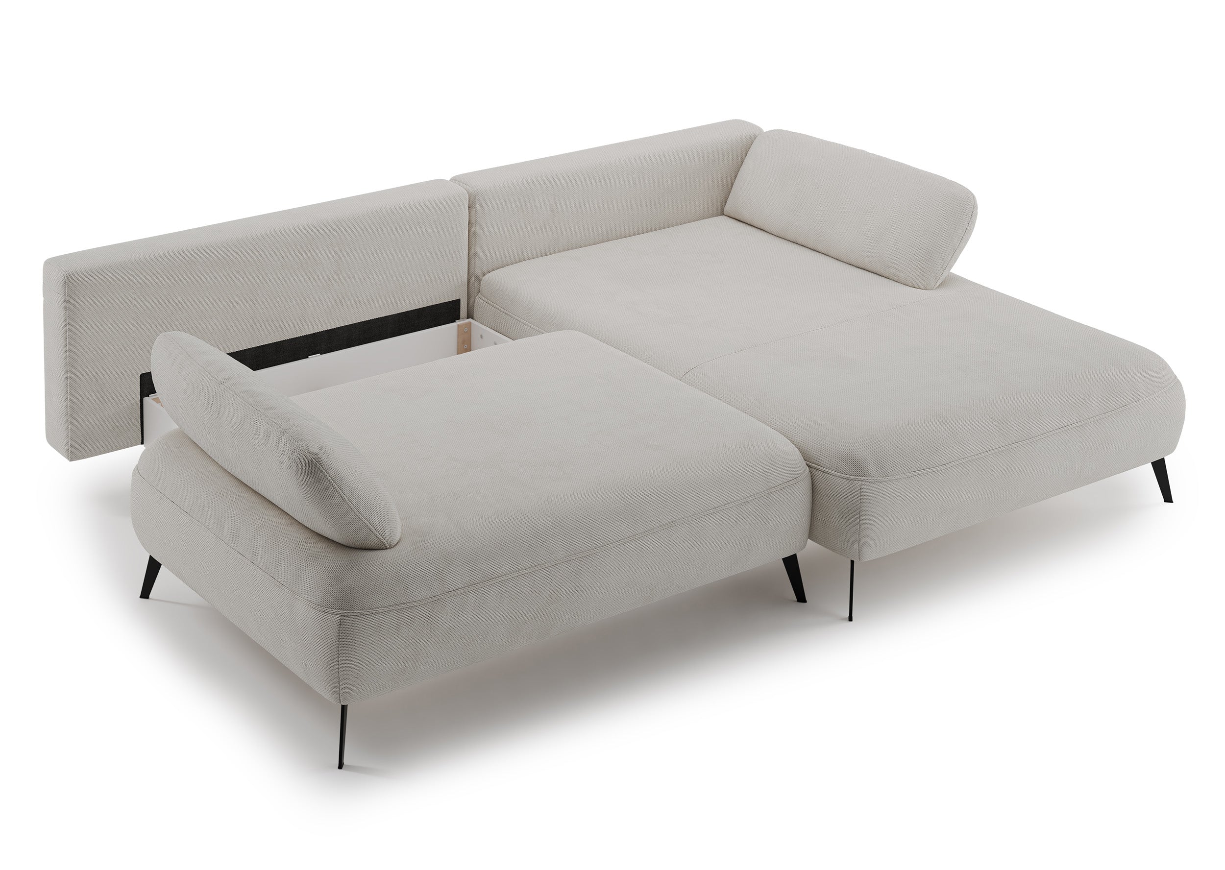 Ecksofa mit Schlaffunktion Avolla, L-Form, rechtsseitig, mit Stauraum, grau-beiger hydrophober Chenillestoff