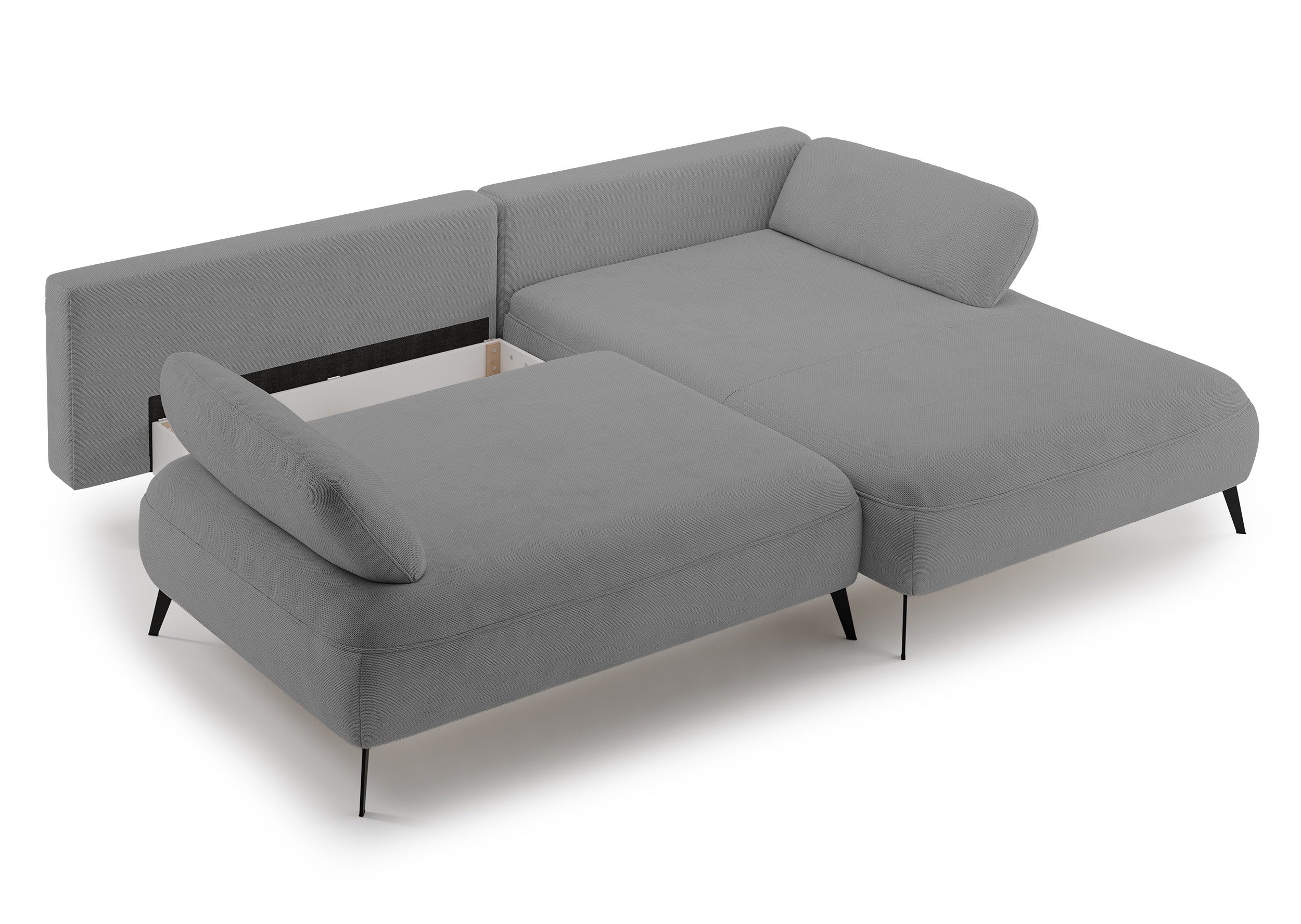 Ecksofa mit Schlaffunktion Avolla, L-förmig, rechtsseitig, mit Stauraum, grauer hydrophober Chenille-Stoff