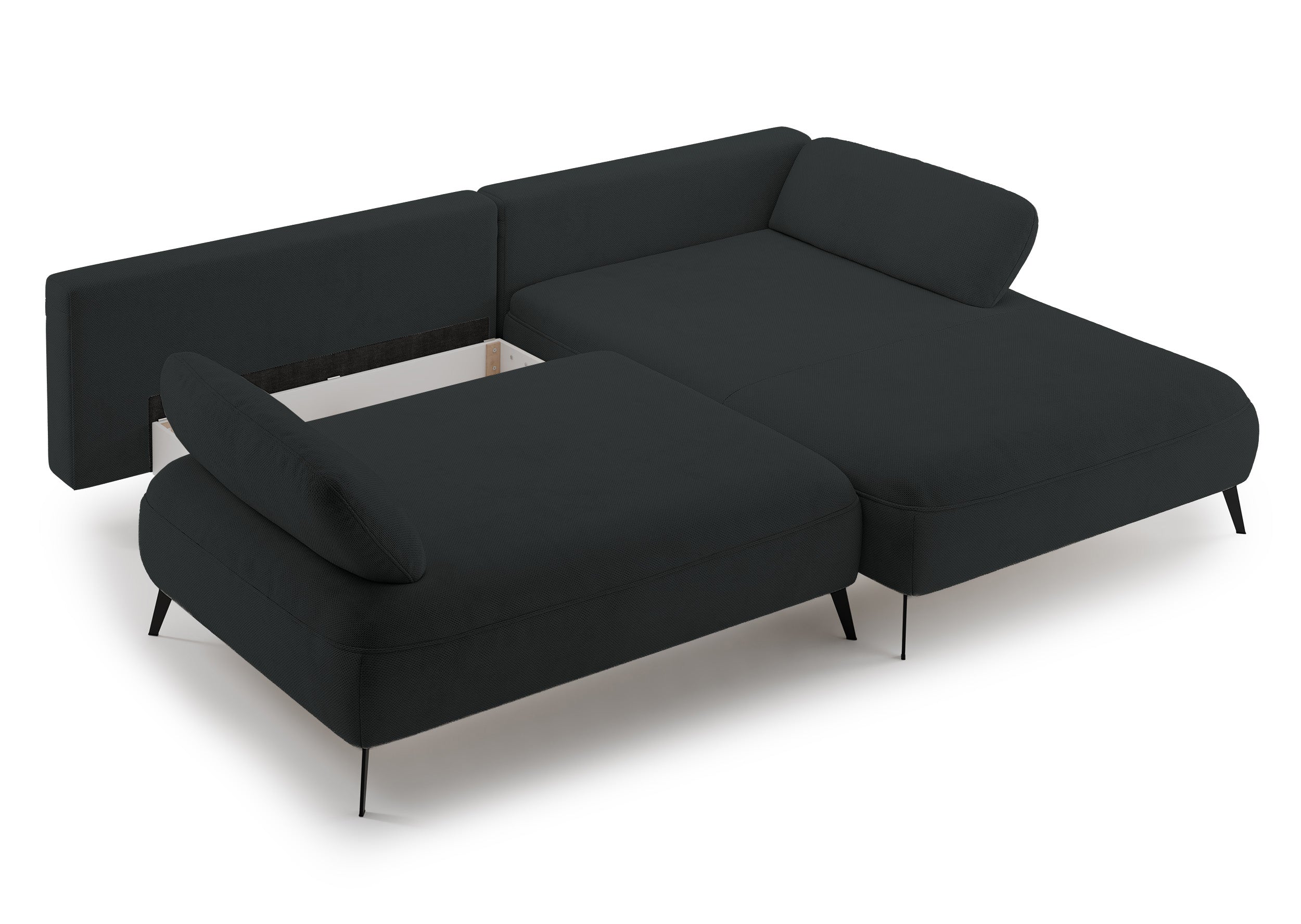Ecksofa mit Schlaffunktion Avolla, L-förmig, rechtsseitig, mit Stauraum, graphitfarben, hydrophobes Chenille