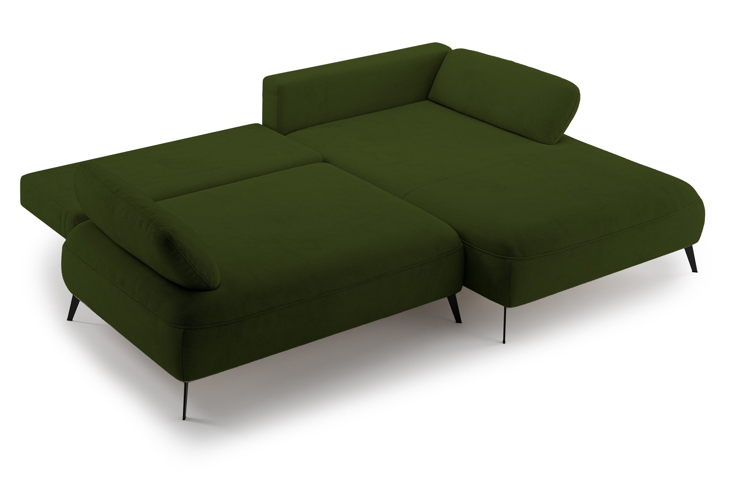 Ecksofa mit Schlaffunktion Avolla, L-förmig, rechtsseitig, mit Stauraum, olivgrüner hydrophober Chenille-Stoff