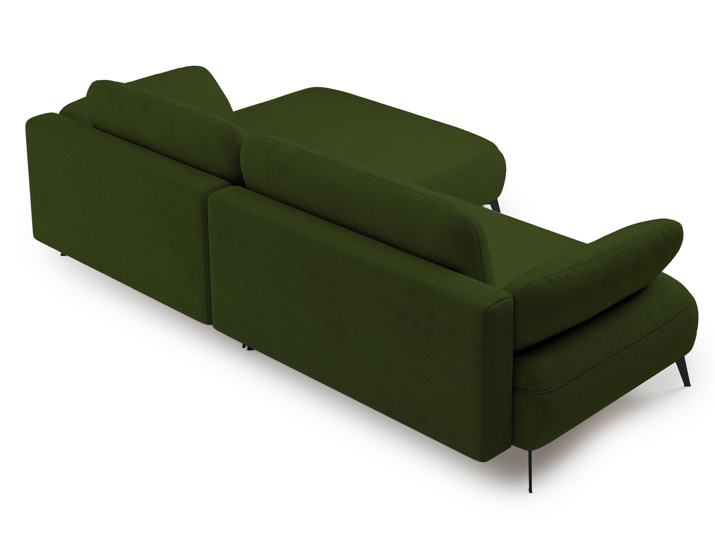 Ecksofa mit Schlaffunktion Avolla, L-förmig, rechtsseitig, mit Stauraum, olivgrüner hydrophober Chenille-Stoff