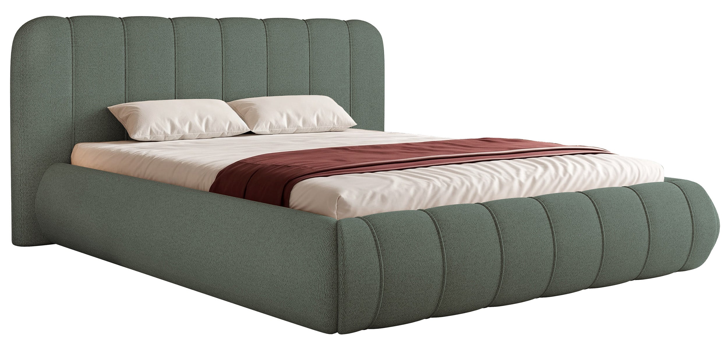 Polsterbett 200x200 cm Malunna mit Stauraum, Metallrahmen, salbeigrüner Chenille-Stoff, pflegeleicht