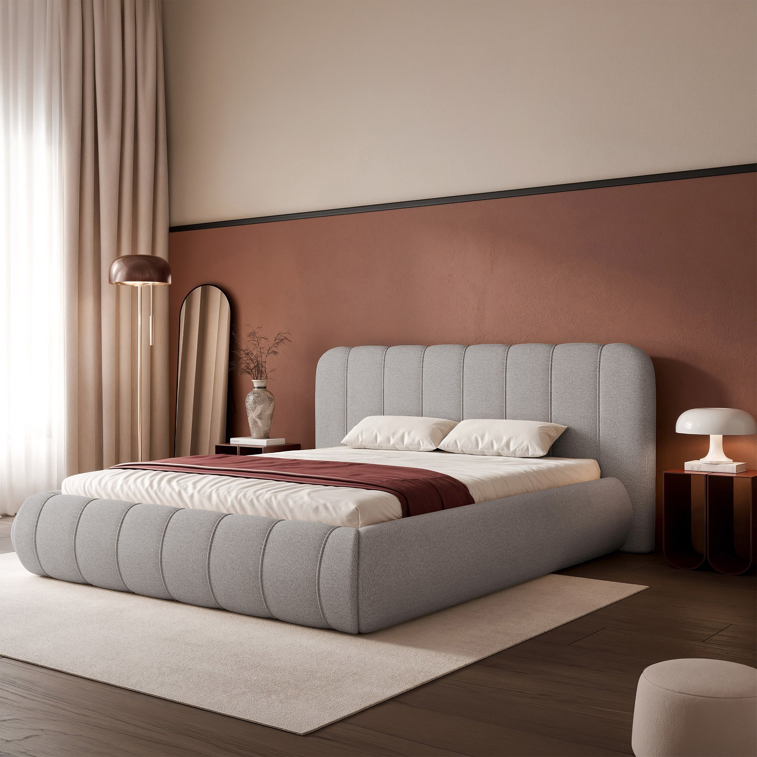 Polsterbett 140x200 cm Malunna mit Stauraum, Metallrahmen, grauer, pflegeleichter Chenillestoff