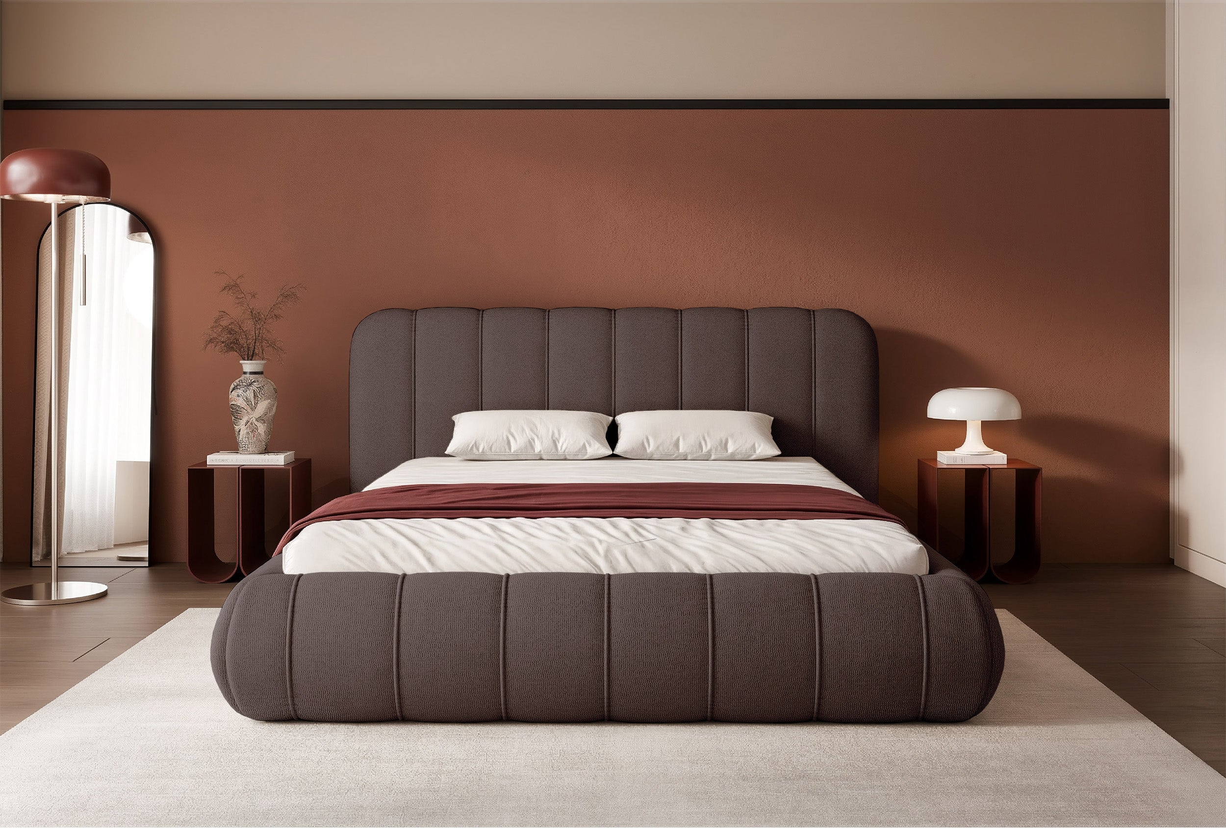 Polsterbett 140x200 cm Malunna mit Stauraum, Metallrahmen, brauner Chenille, pflegeleicht