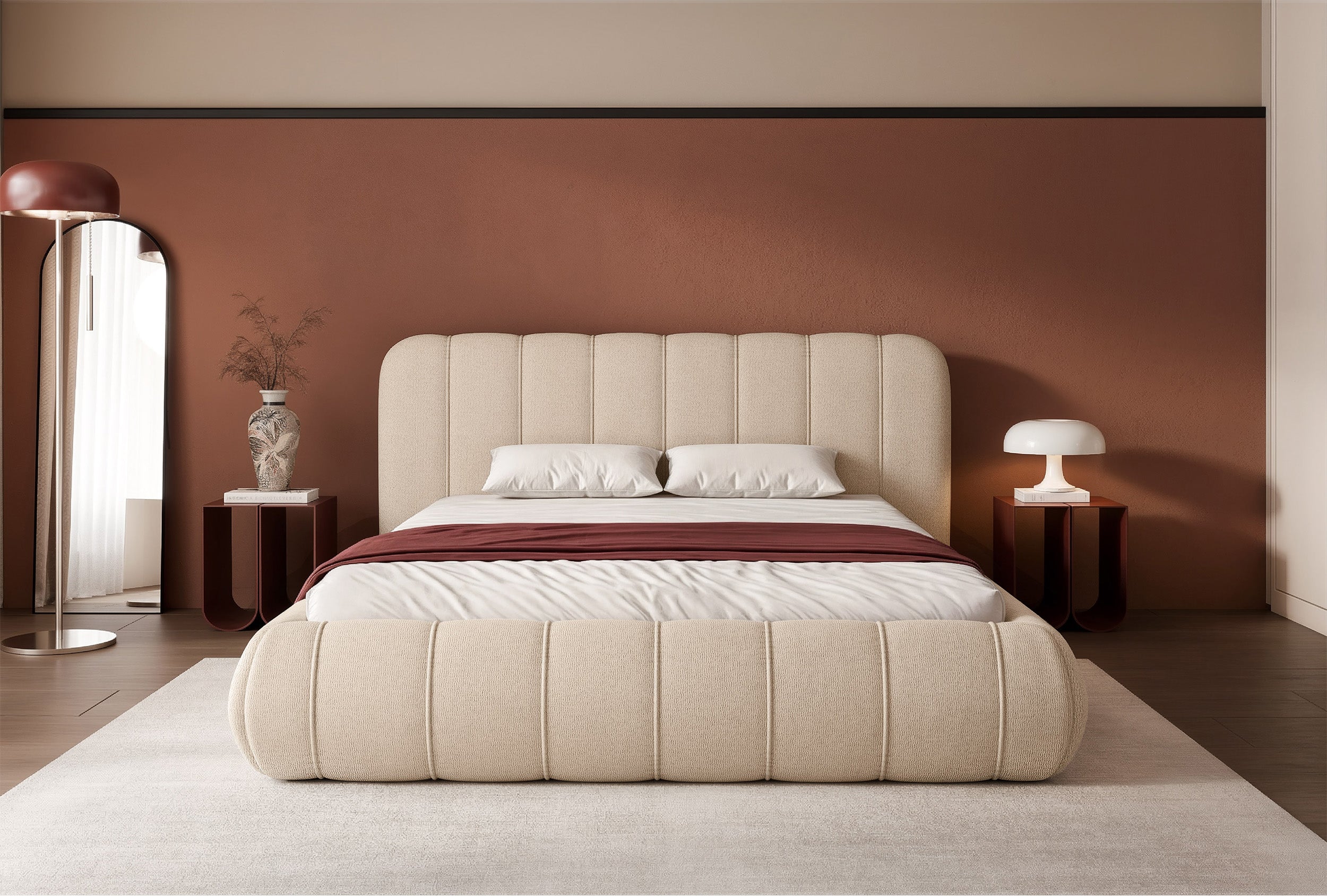 Polsterbett 140x200 cm Malunna mit Stauraum, Metallrahmen, beige Chenille, pflegeleicht