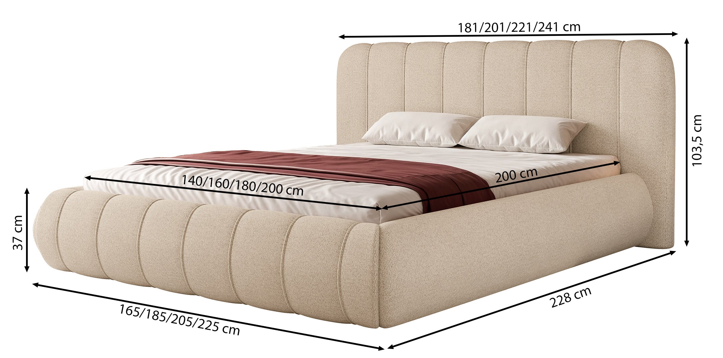 Polsterbett 200x200 cm Malunna mit Stauraum, Metallrahmen, salbeigrüner Chenille-Stoff, pflegeleicht